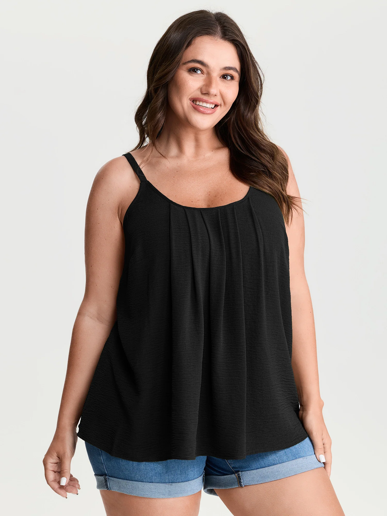 Pleated Flowy Plain Tank Top - Image 7