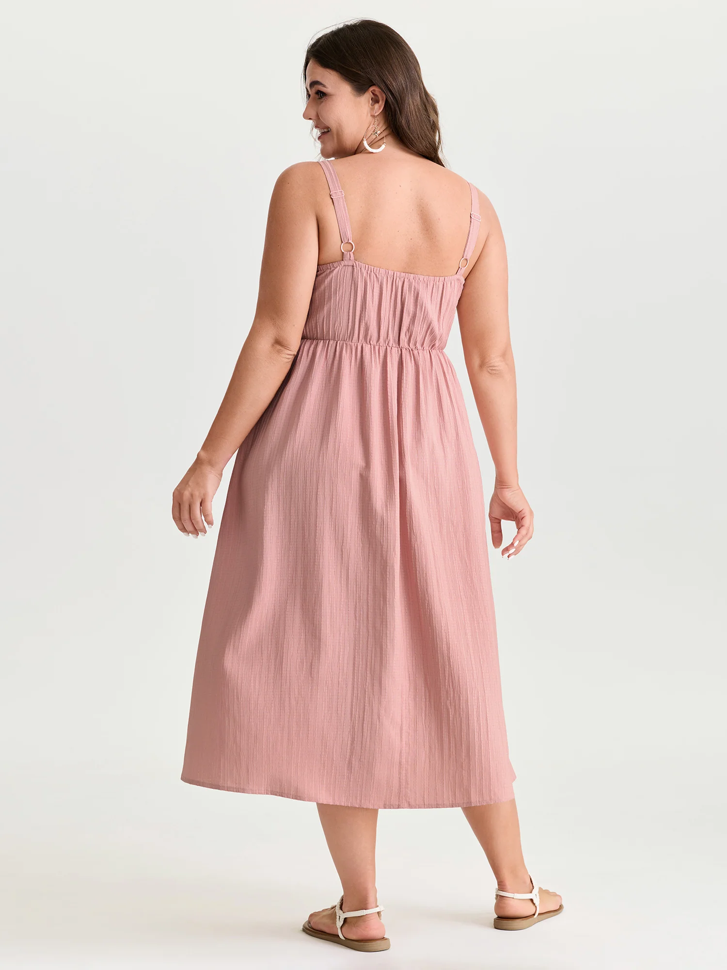 Pleated Front Textured Wide Strap Midi Dress - Image 4