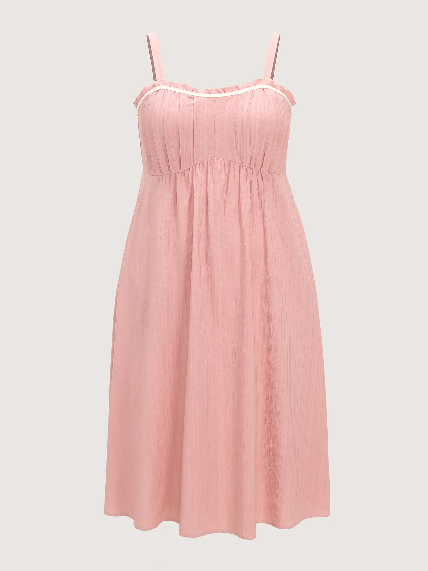 Pleated Front Textured Wide Strap Midi Dress - Image 5