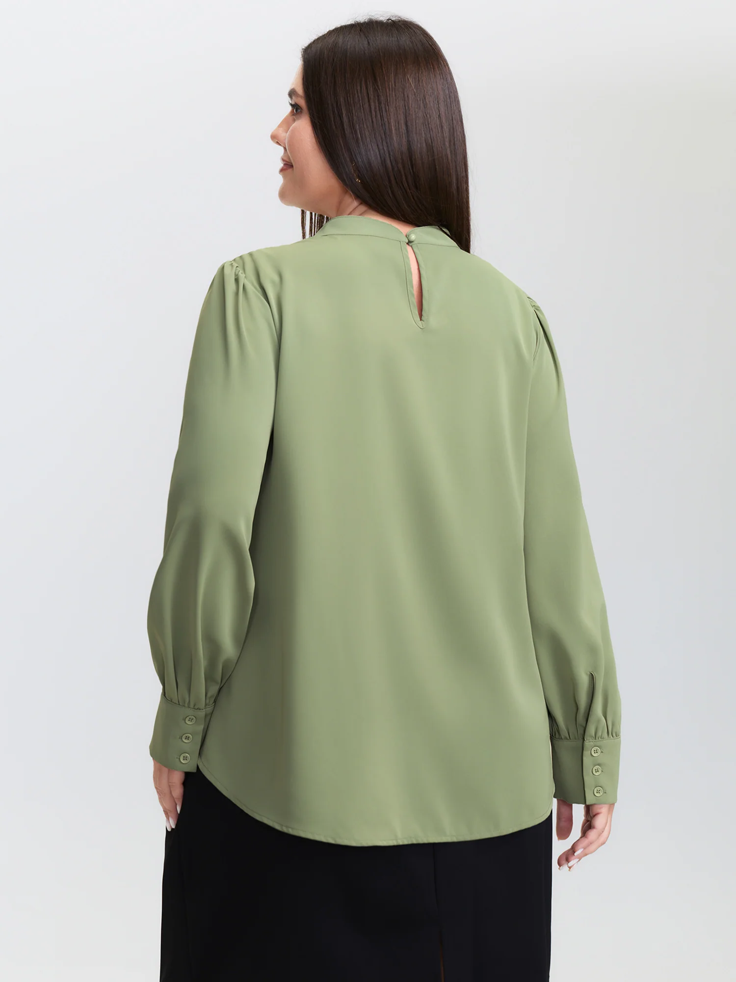 Pleated High Neckline Solid Blouse - Image 4