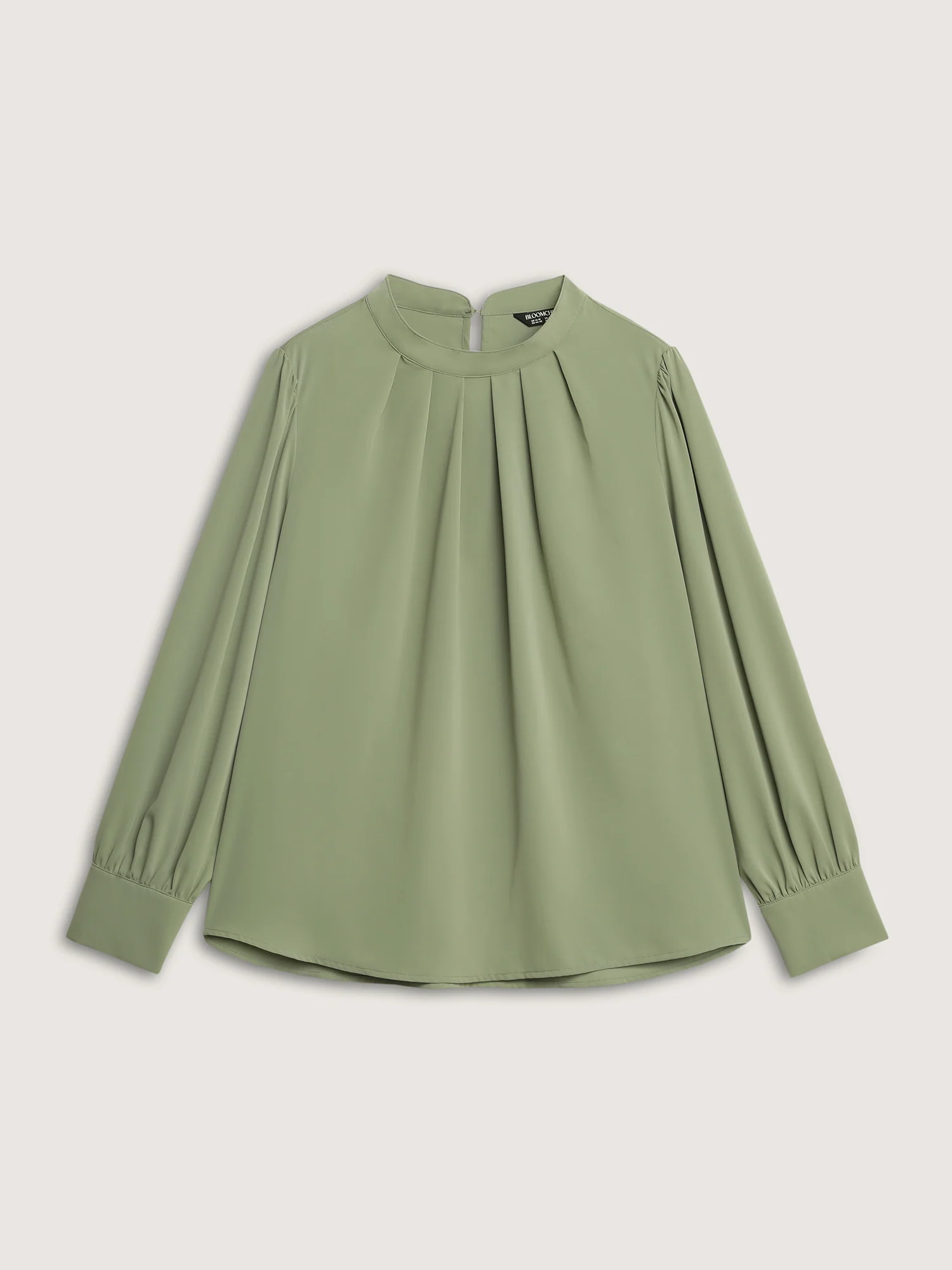 Pleated High Neckline Solid Blouse - Image 5