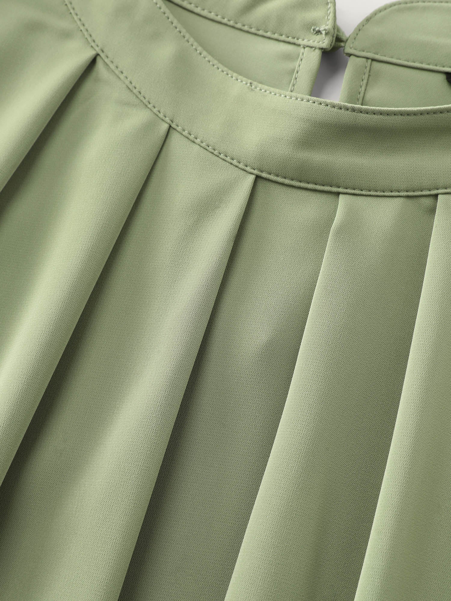 Pleated High Neckline Solid Blouse - Image 6