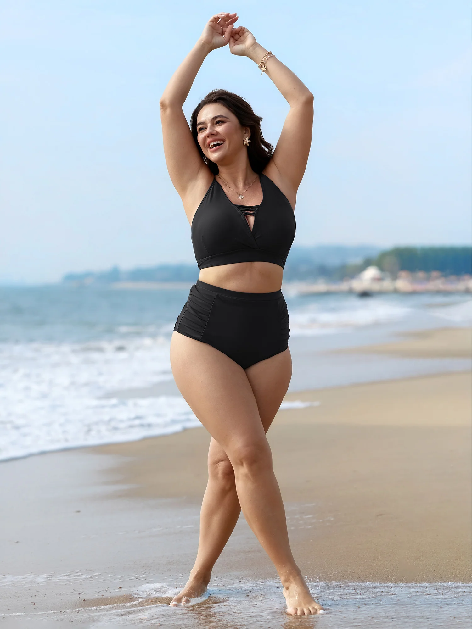 Pleated High-Waisted Swim Bottoms - Image 2