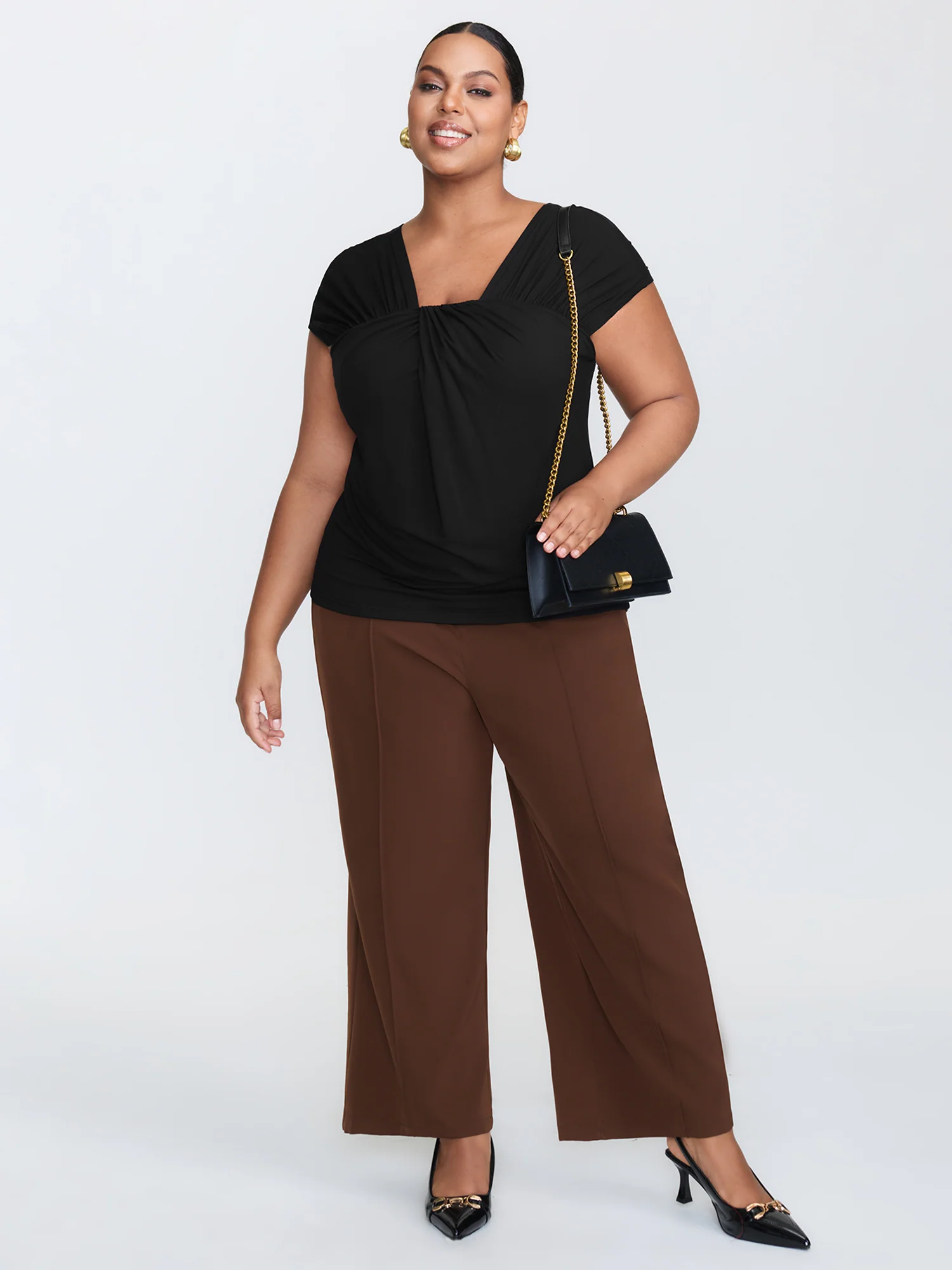 Pleated Irregular Sleeve Knotted Bust Top - Image 2