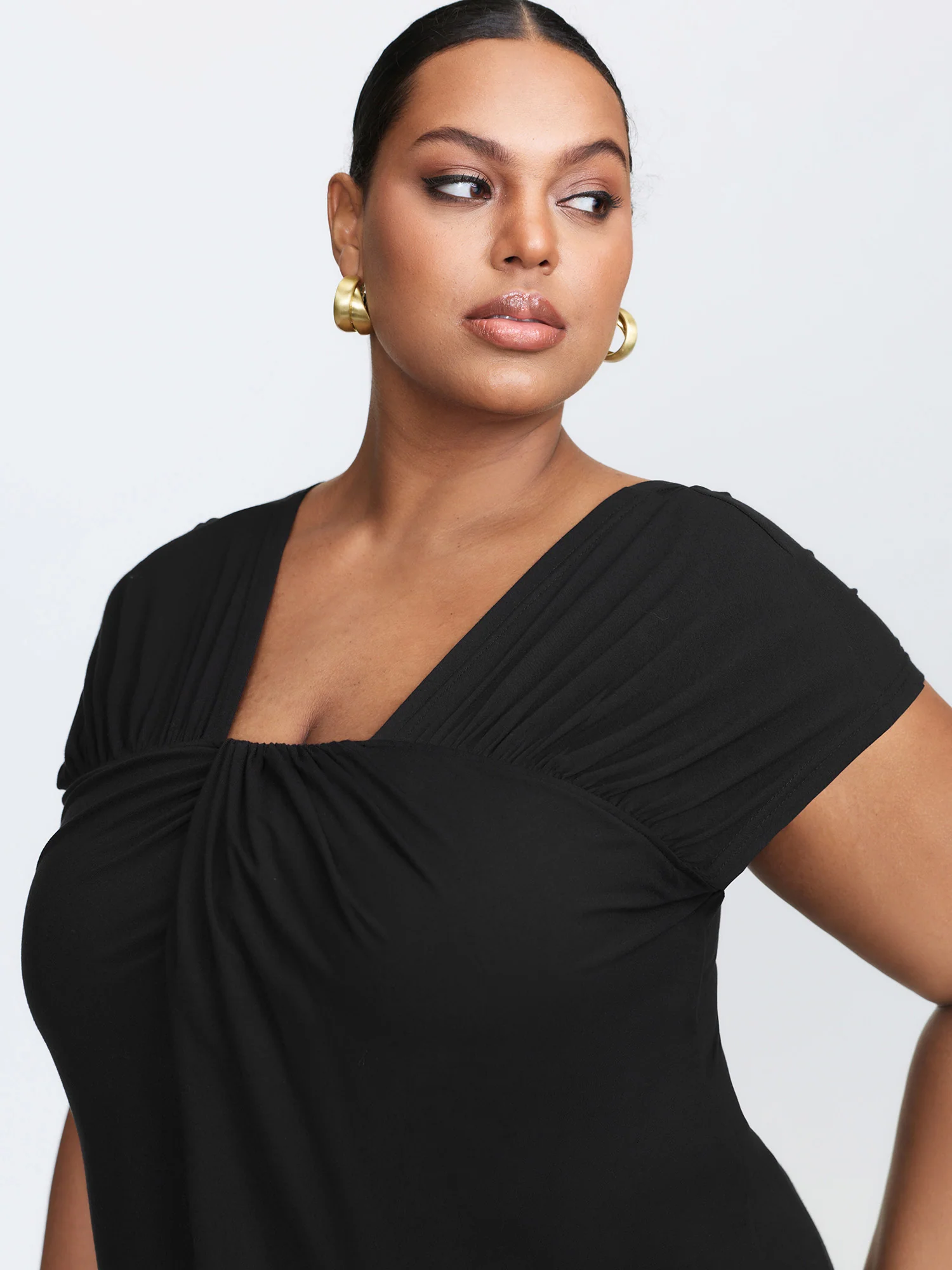 Pleated Irregular Sleeve Knotted Bust Top - Image 3
