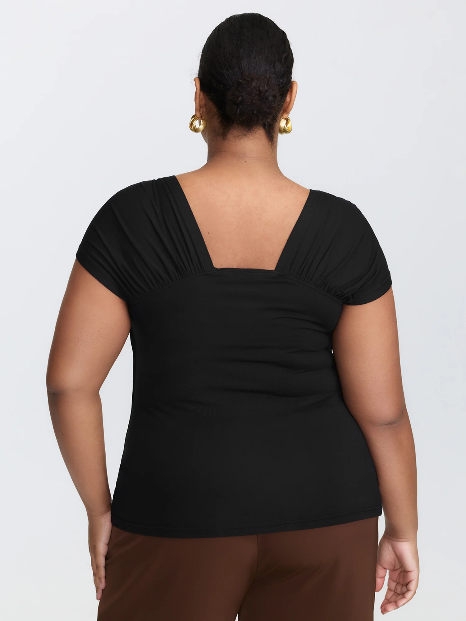 Pleated Irregular Sleeve Knotted Bust Top - Image 4