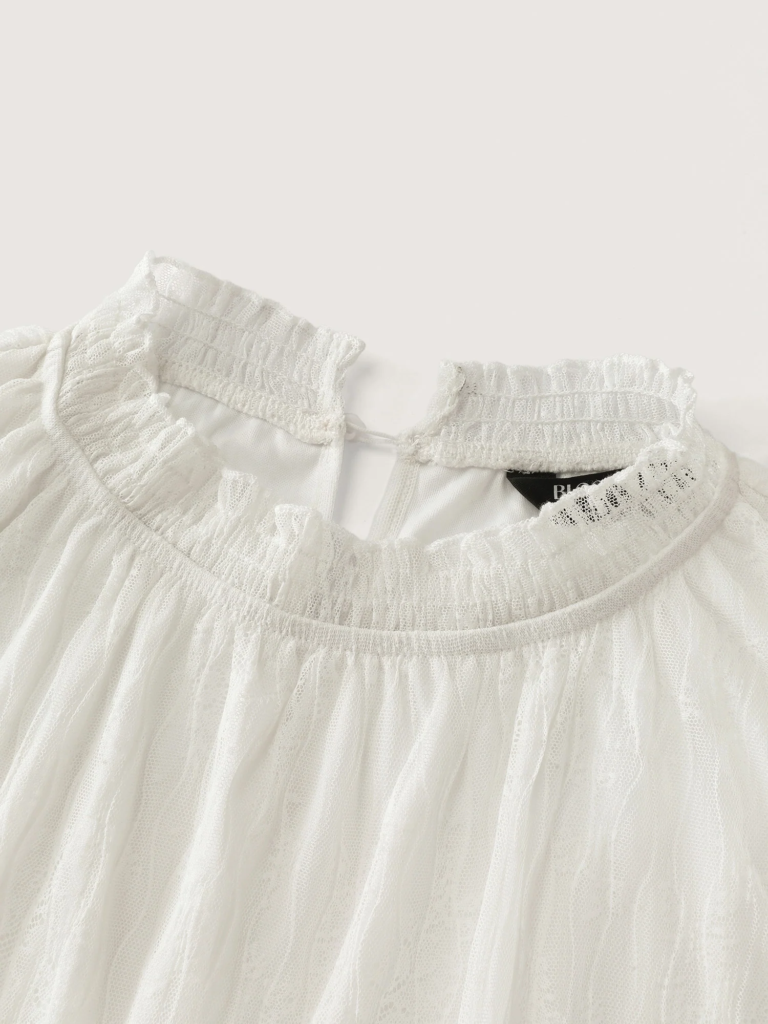 Pleated Lace Mock Neckline Sheer Blouse - Image 5