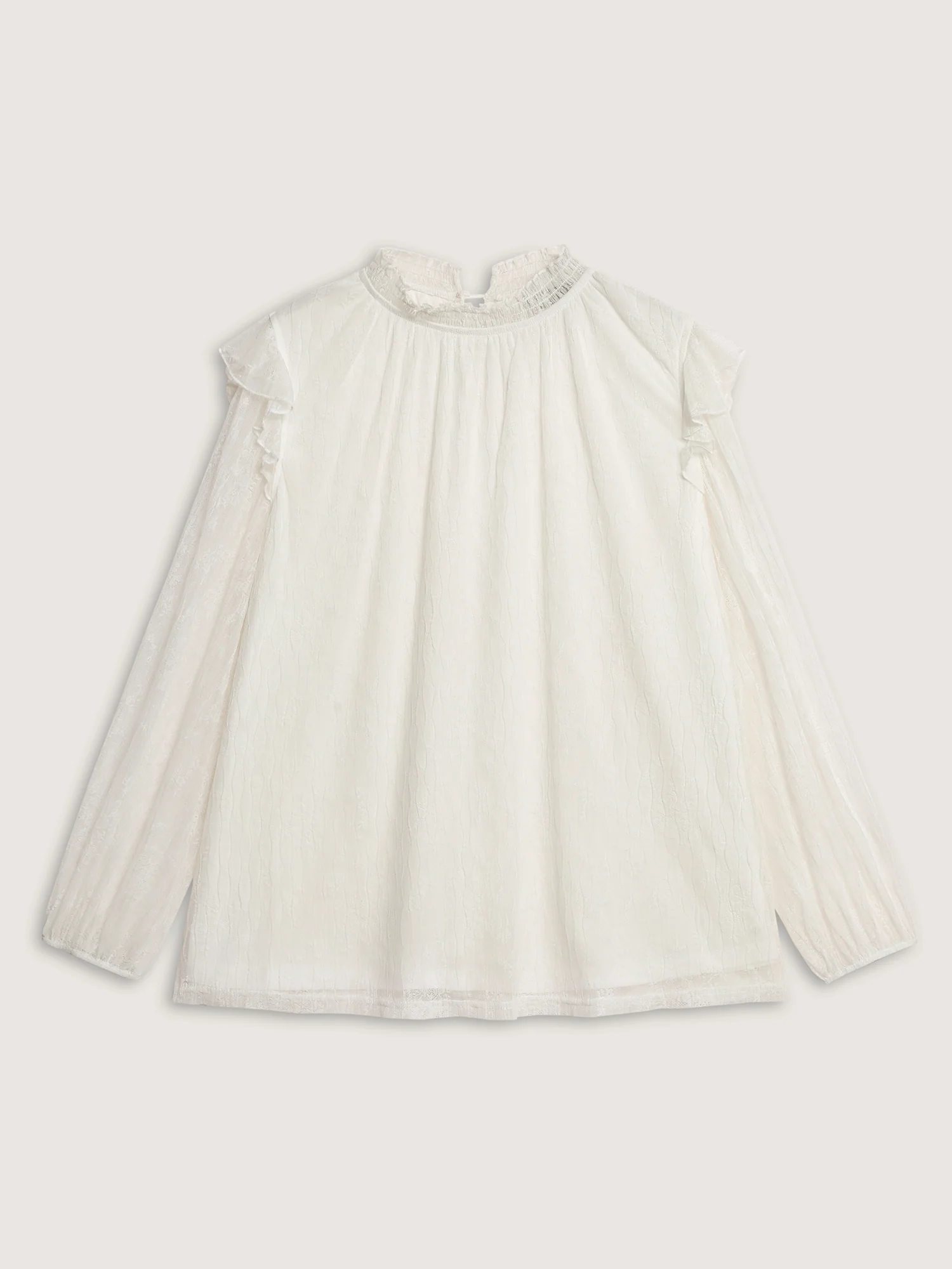 Pleated Lace Mock Neckline Sheer Blouse - Image 7