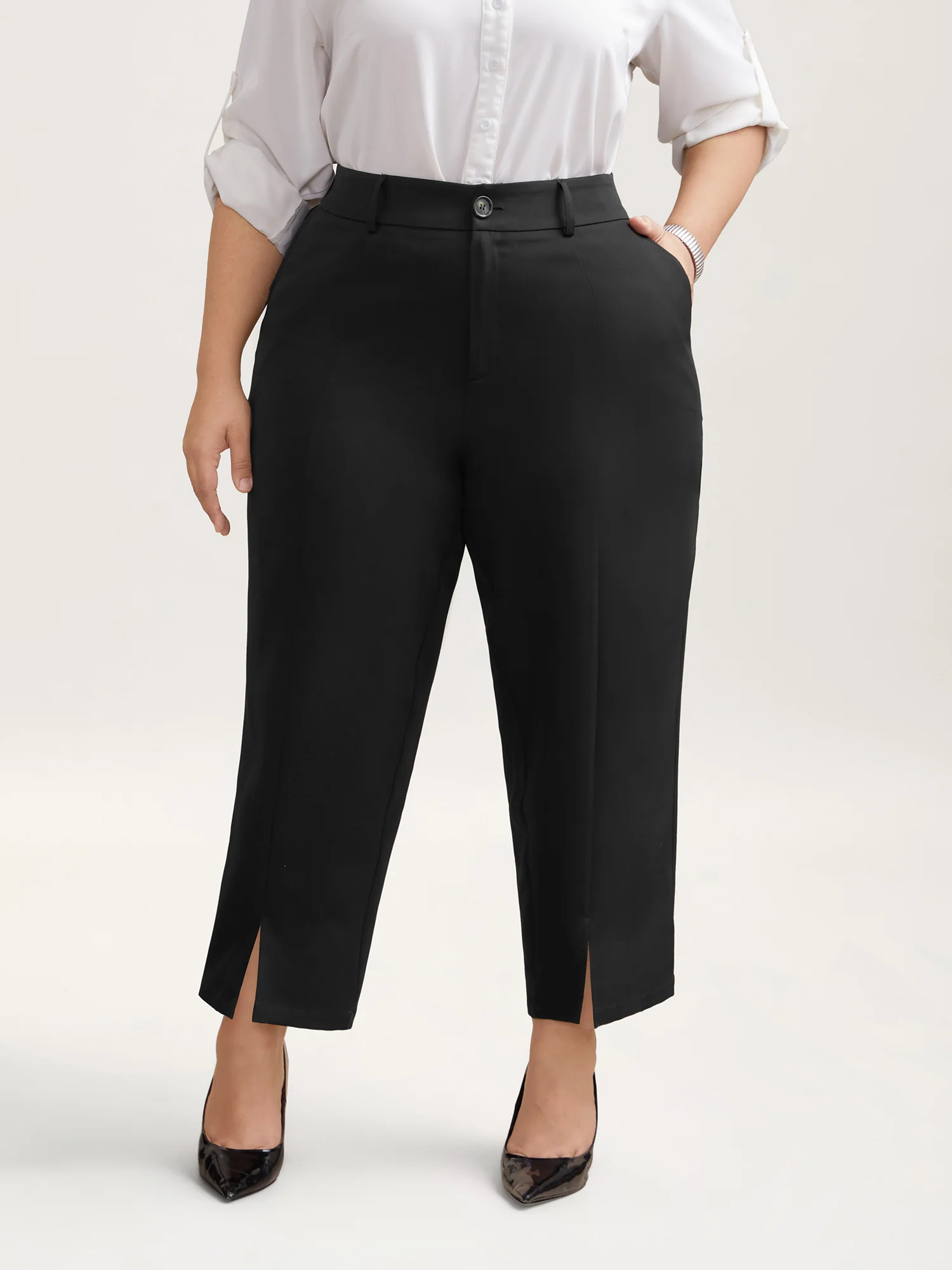 Pleated Loop Straight-Leg Pants