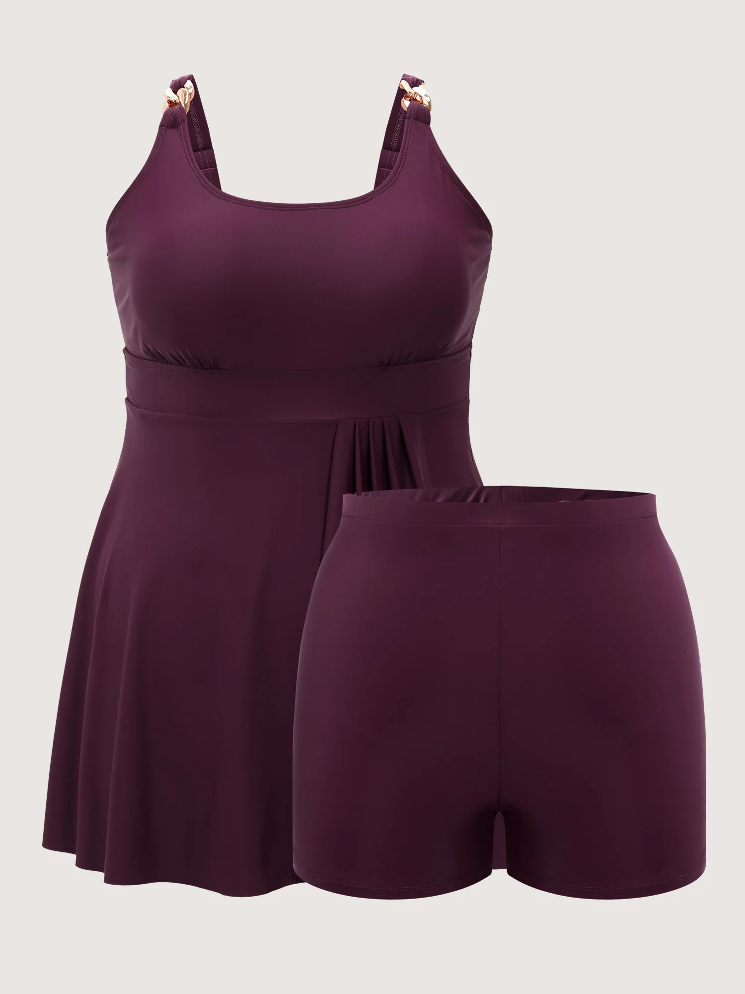 Pleated Metal Detail Curvy Hem Swim Dress - Image 5