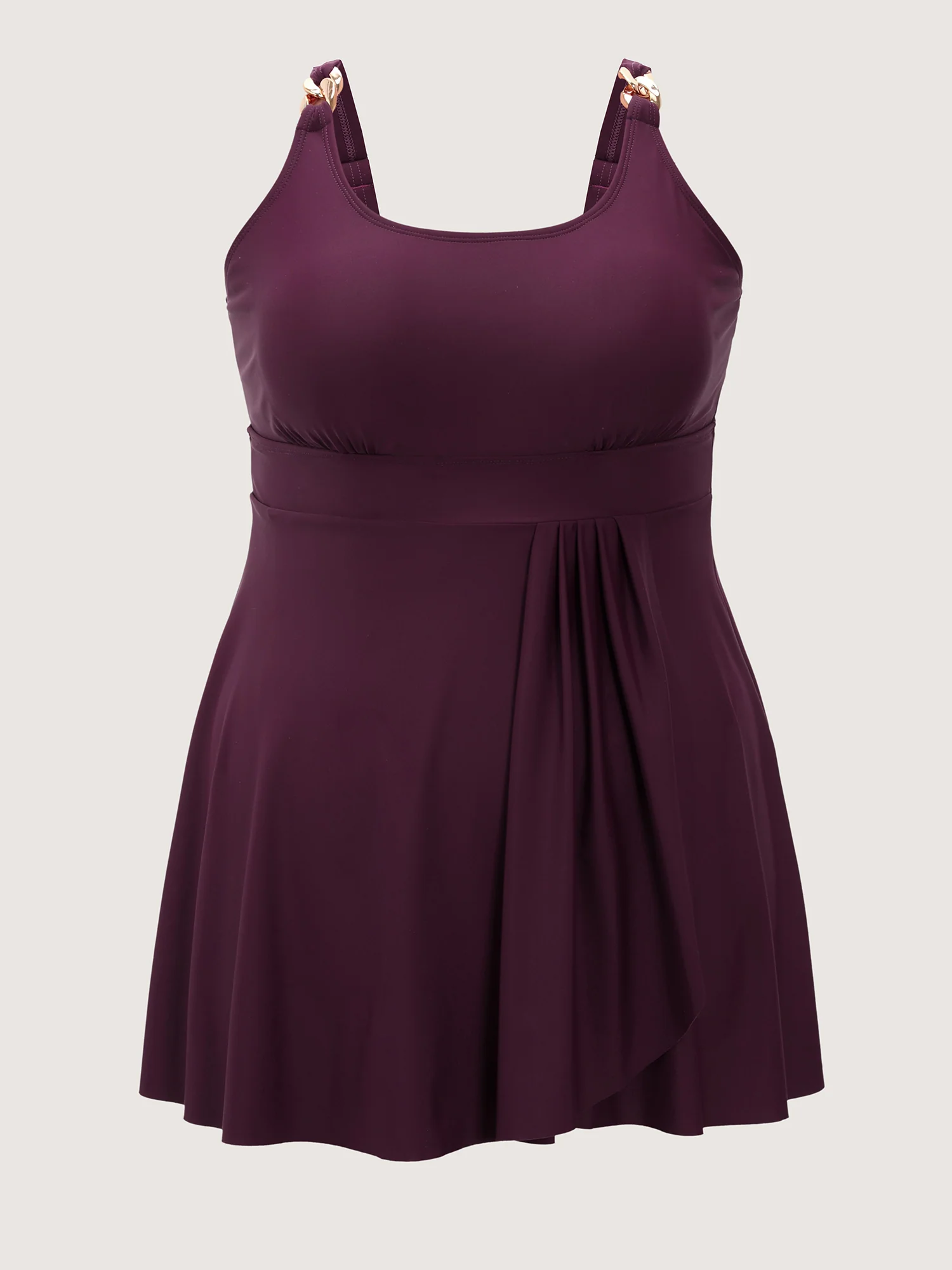 Pleated Metal Detail Curvy Hem Swim Dress - Image 6