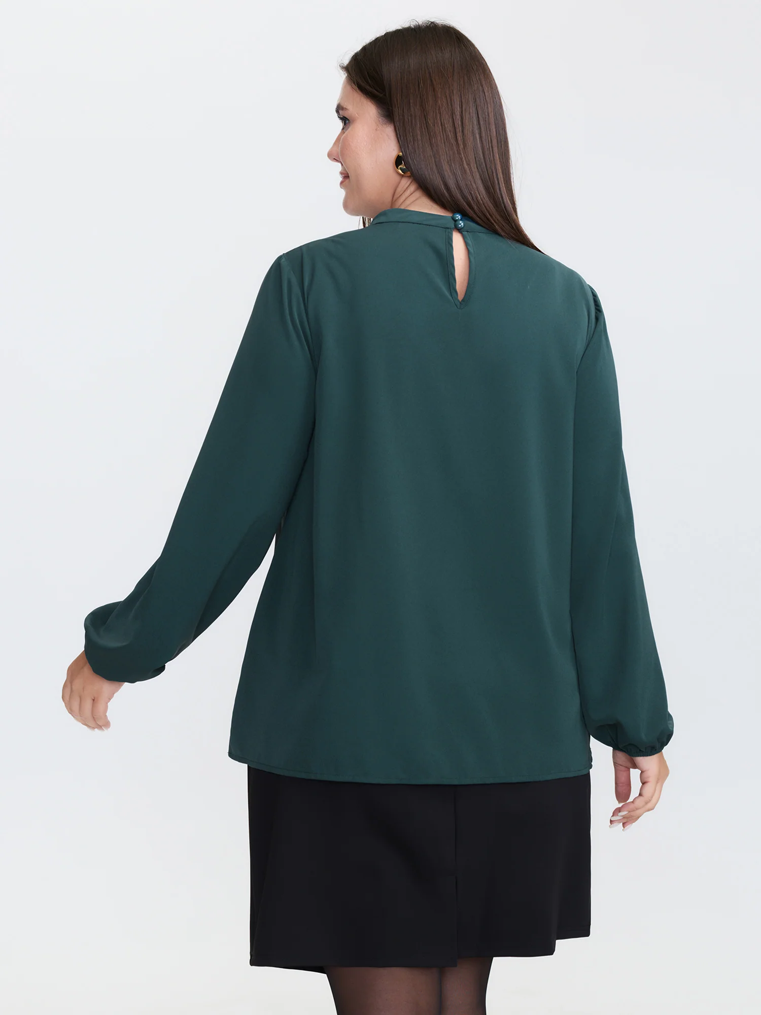 Pleated Mock Neck Long Sleeve Blouse - Image 4