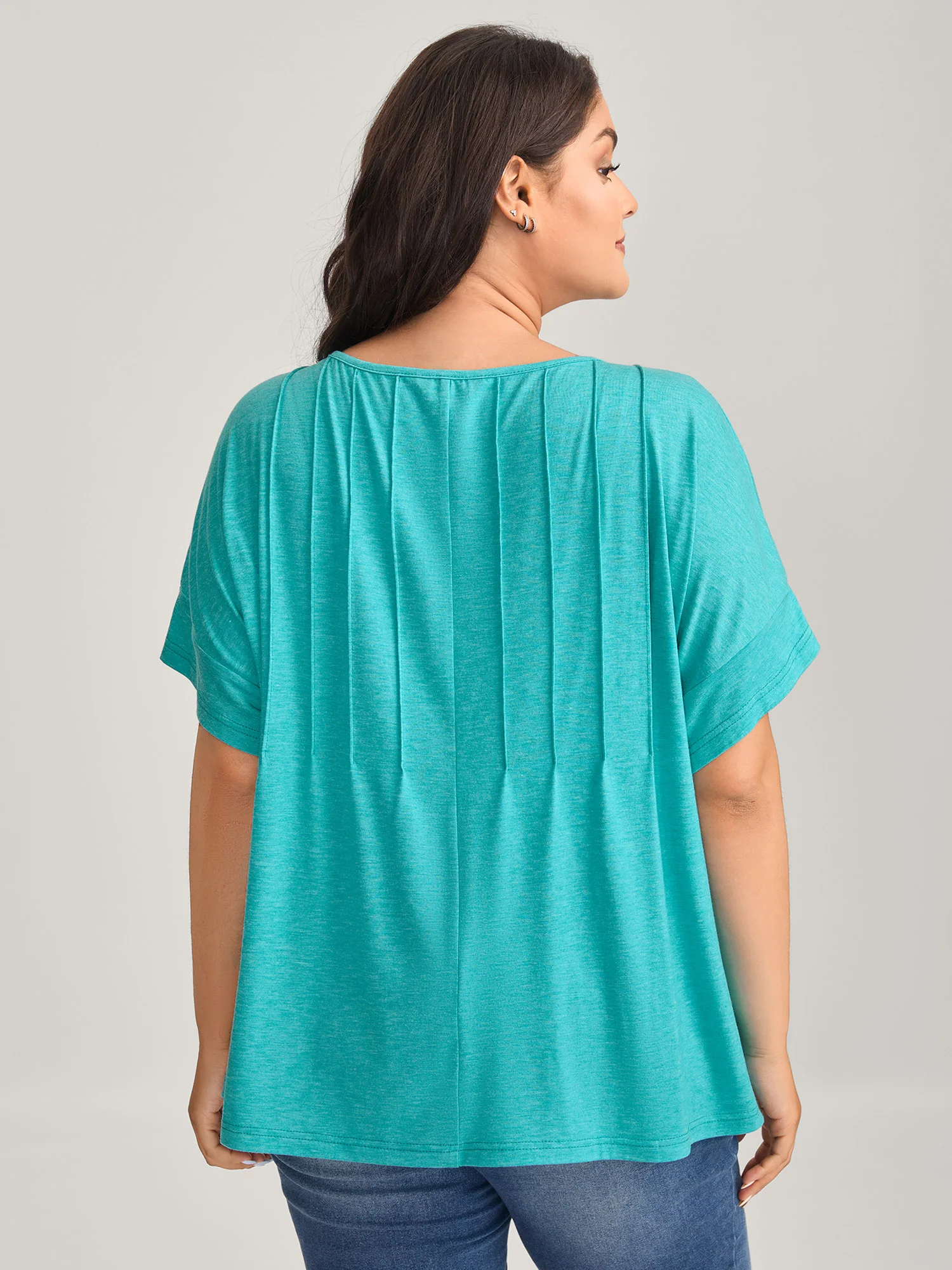 Pleated Neck-Tie Solid T-Shirt - Image 4