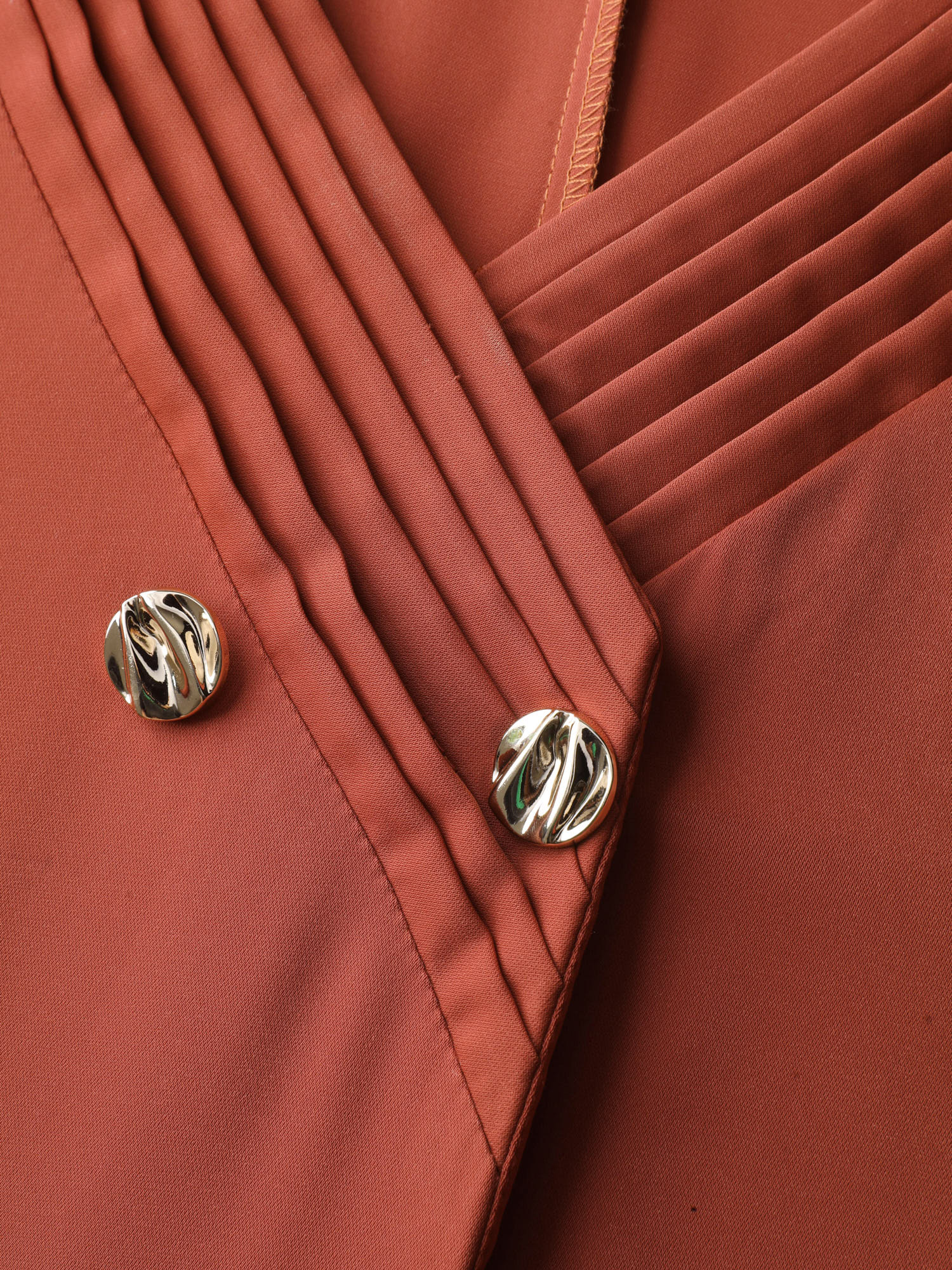 Pleated Neckline Metallic Buttons Blouse - Image 5