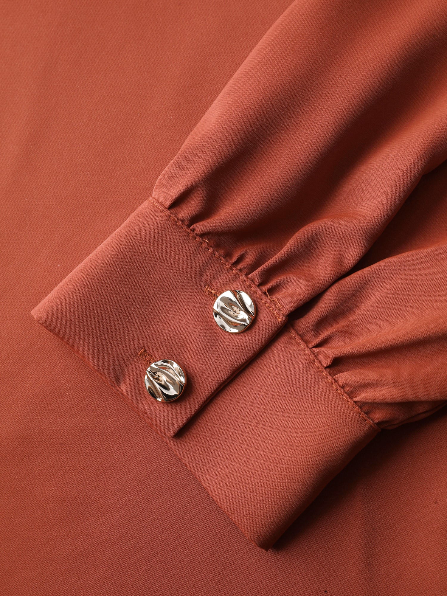 Pleated Neckline Metallic Buttons Blouse - Image 6