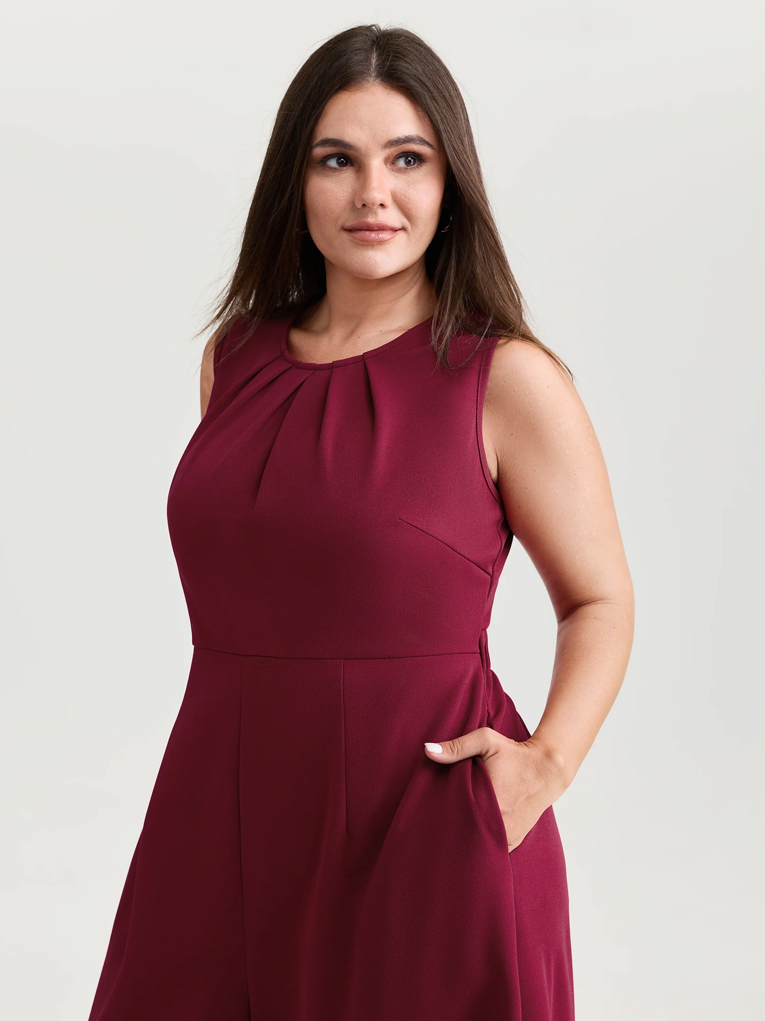 Pleated Neckline Stretchy Waist Jumpsuit - Image 2