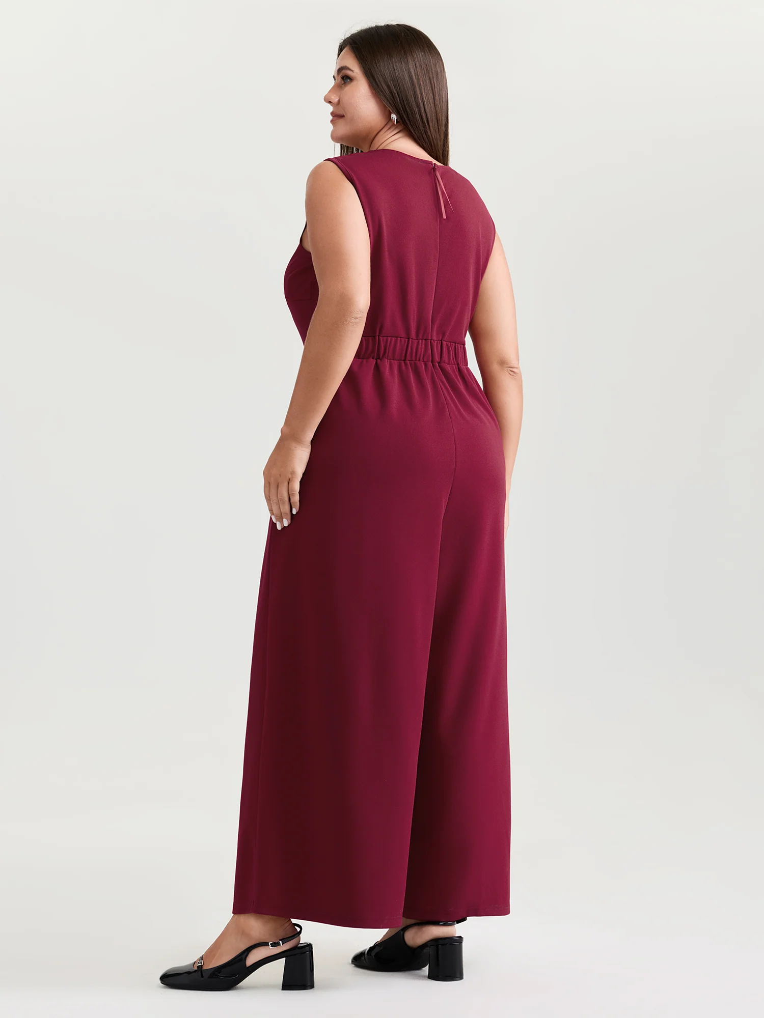 Pleated Neckline Stretchy Waist Jumpsuit - Image 4