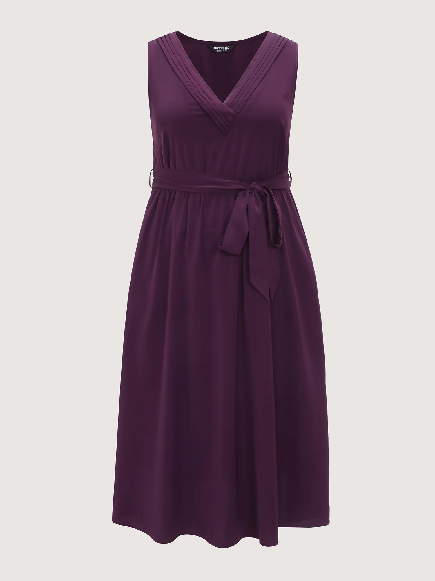 Pleated Neckline Waist-Tie Flowy Midi Dress - Image 6