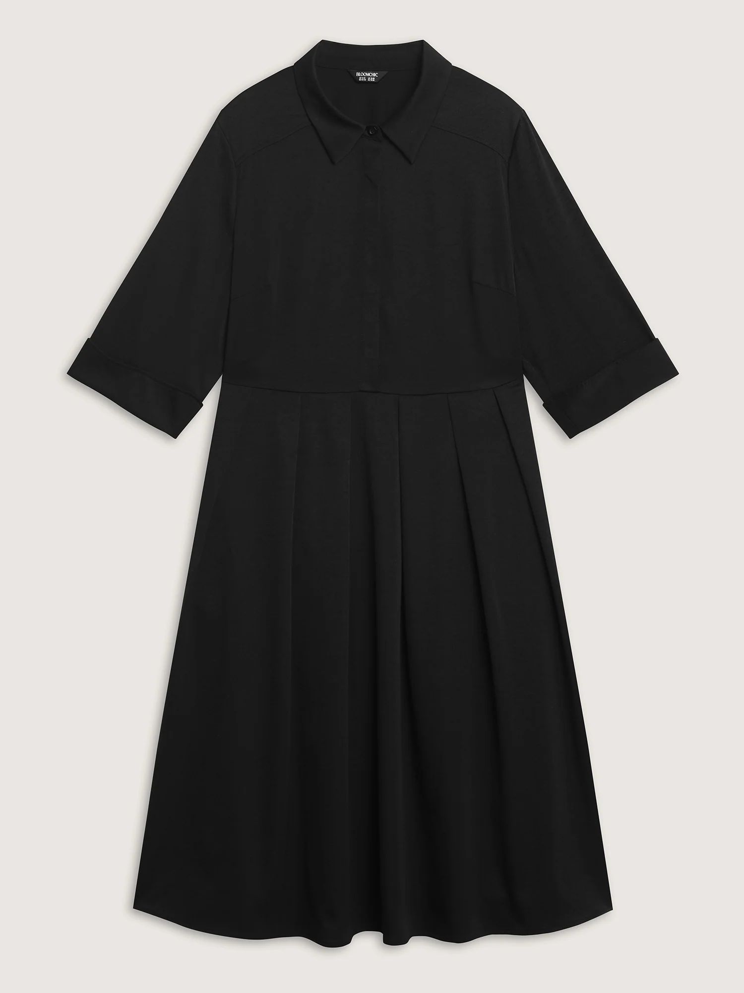 Pleated Placket Flowy Solid Color Midi Dress - Image 7