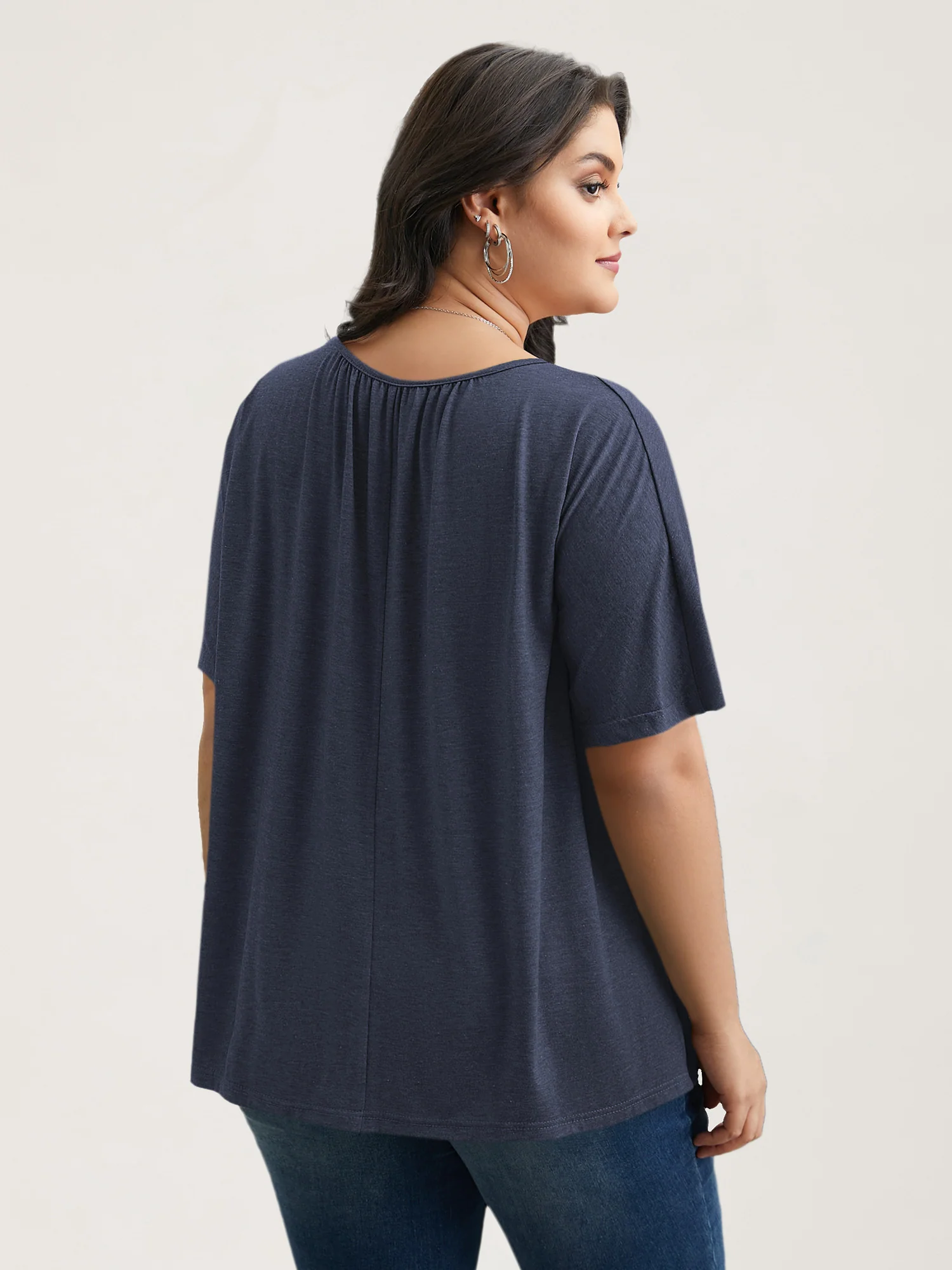 Pleated Plain Half-Sleeve Knit Top - Image 10