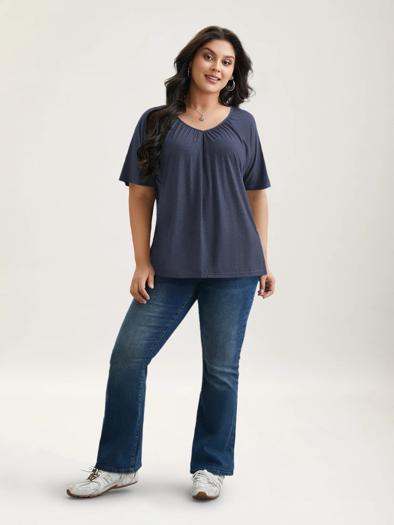 Pleated Plain Half-Sleeve Knit Top - Image 11