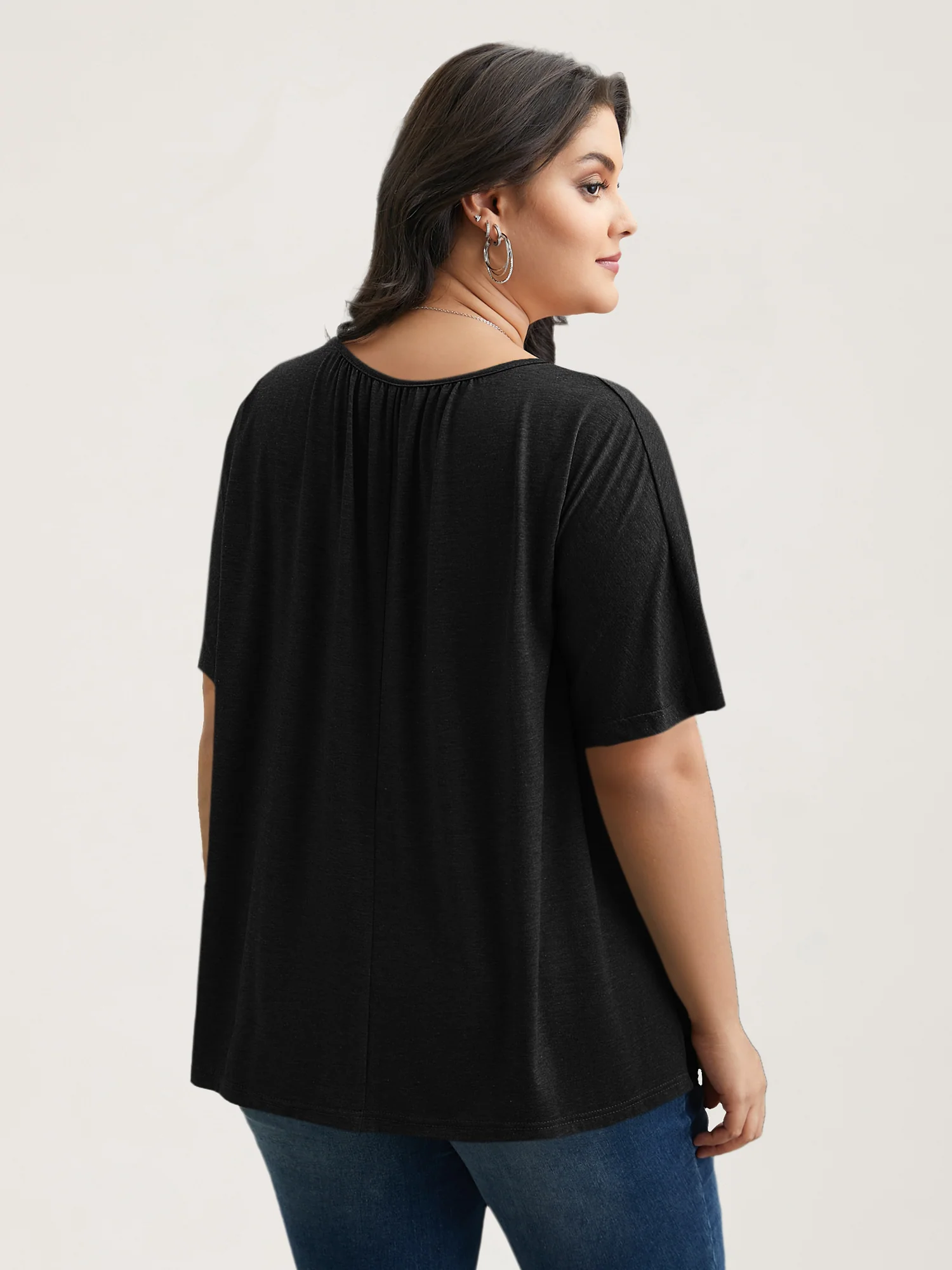 Pleated Plain Half-Sleeve Knit Top - Image 15