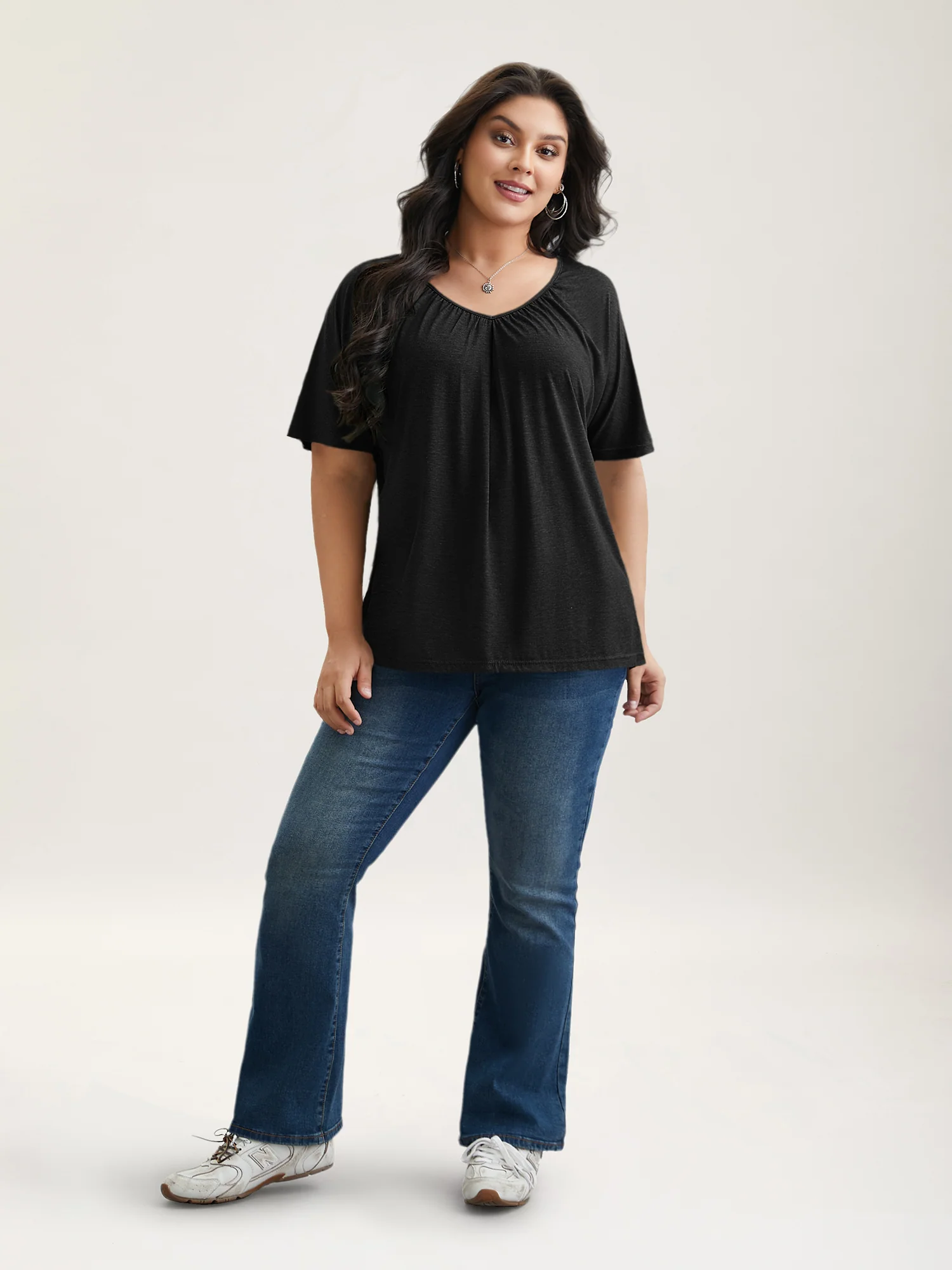 Pleated Plain Half-Sleeve Knit Top - Image 16