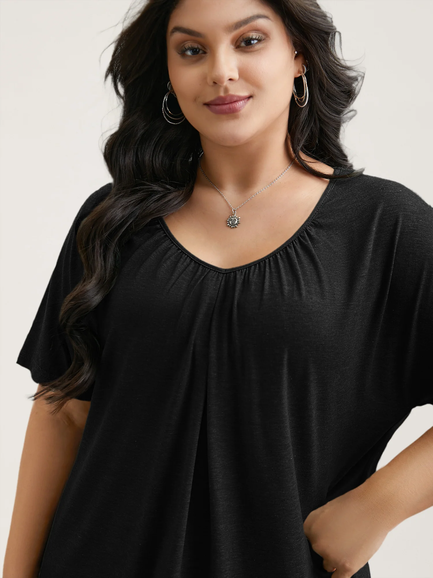Pleated Plain Half-Sleeve Knit Top - Image 18