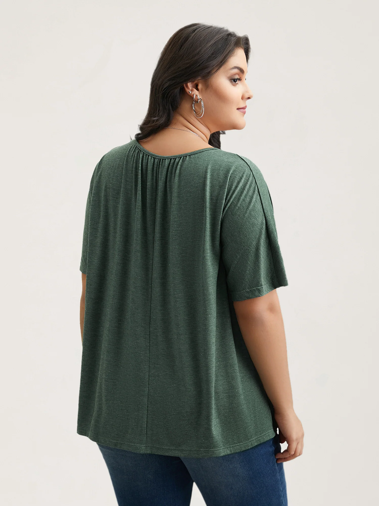 Pleated Plain Half-Sleeve Knit Top - Image 2