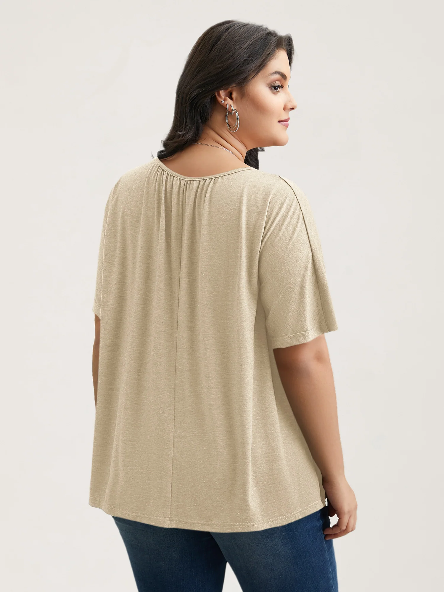 Pleated Plain Half-Sleeve Knit Top - Image 20