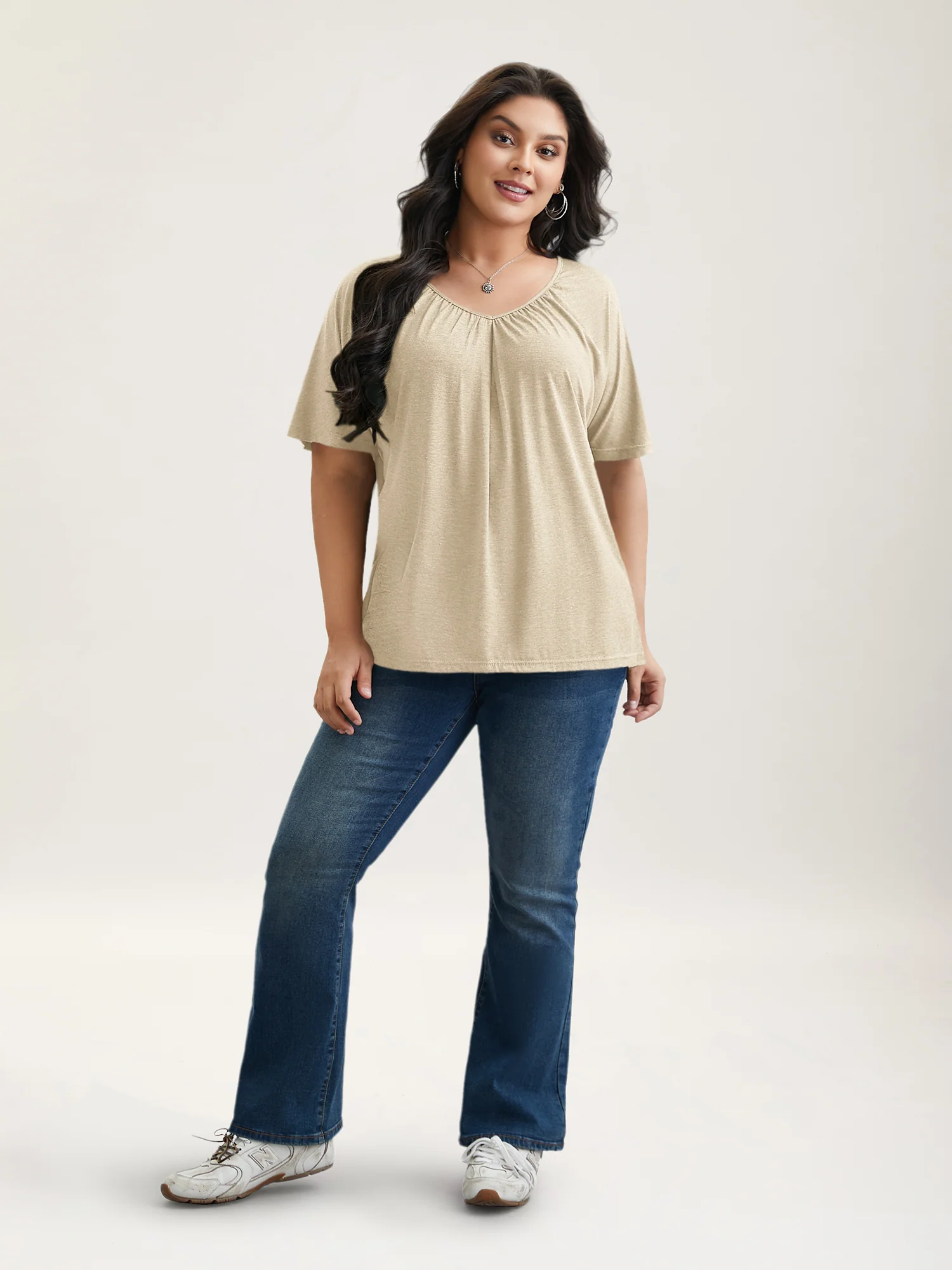 Pleated Plain Half-Sleeve Knit Top - Image 21