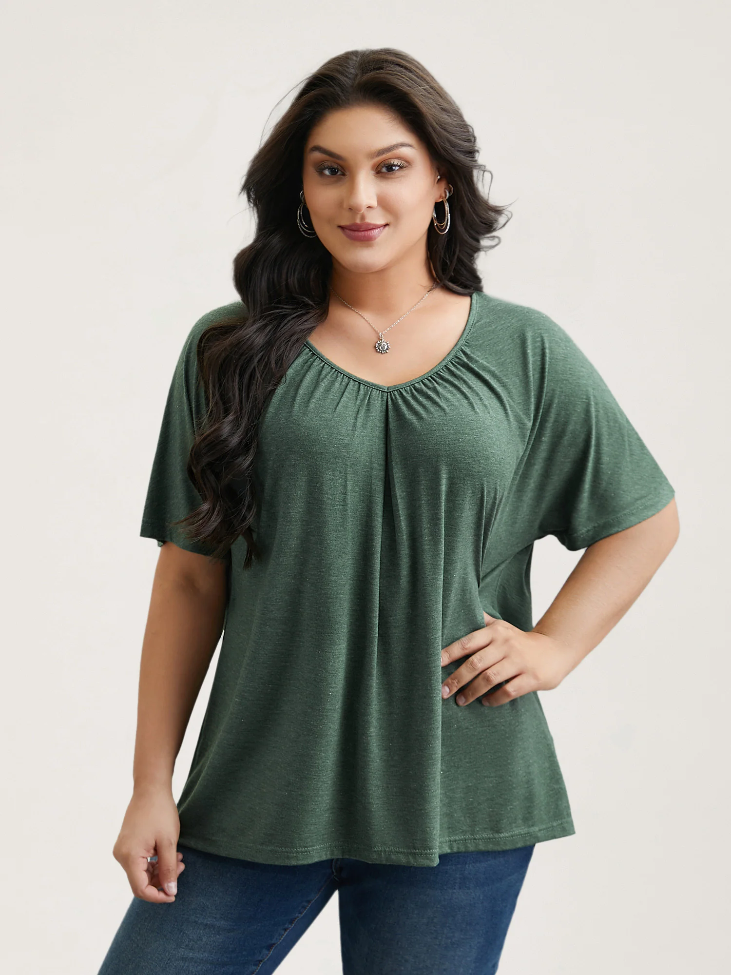 Pleated Plain Half-Sleeve Knit Top - Image 4