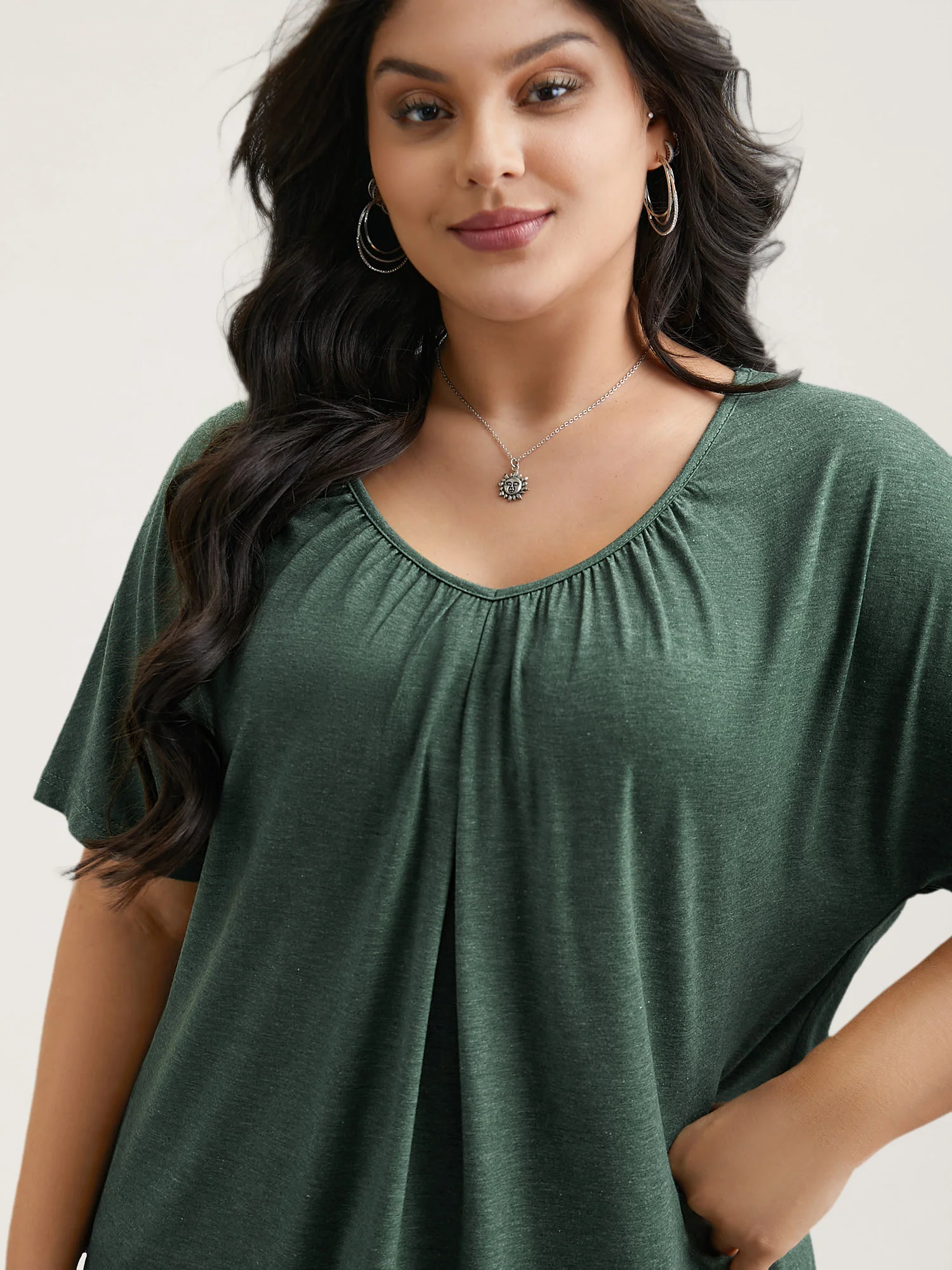 Pleated Plain Half-Sleeve Knit Top - Image 5