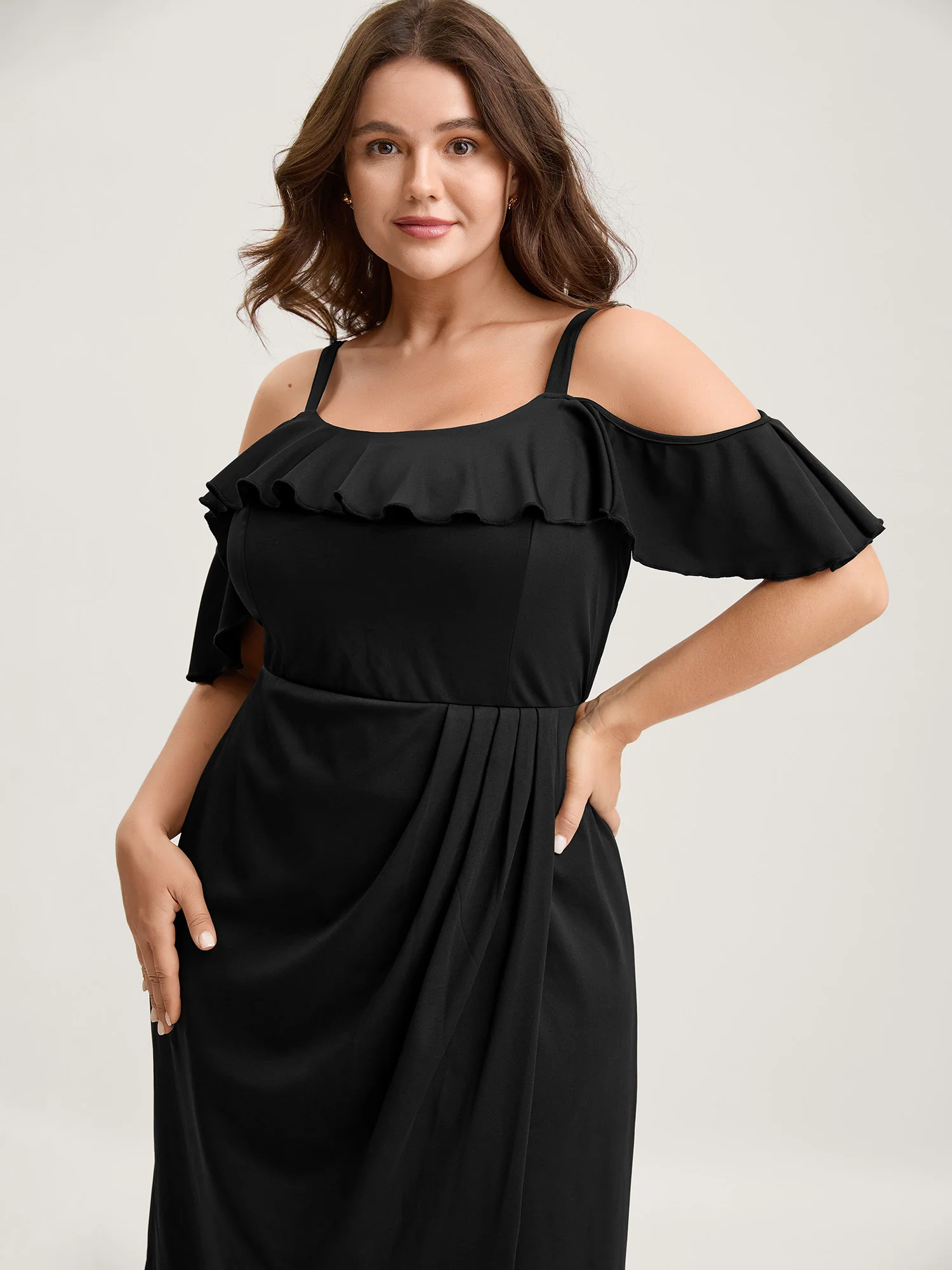 Pleated Ruffled Off-Shoulder Midi Dress - Image 2