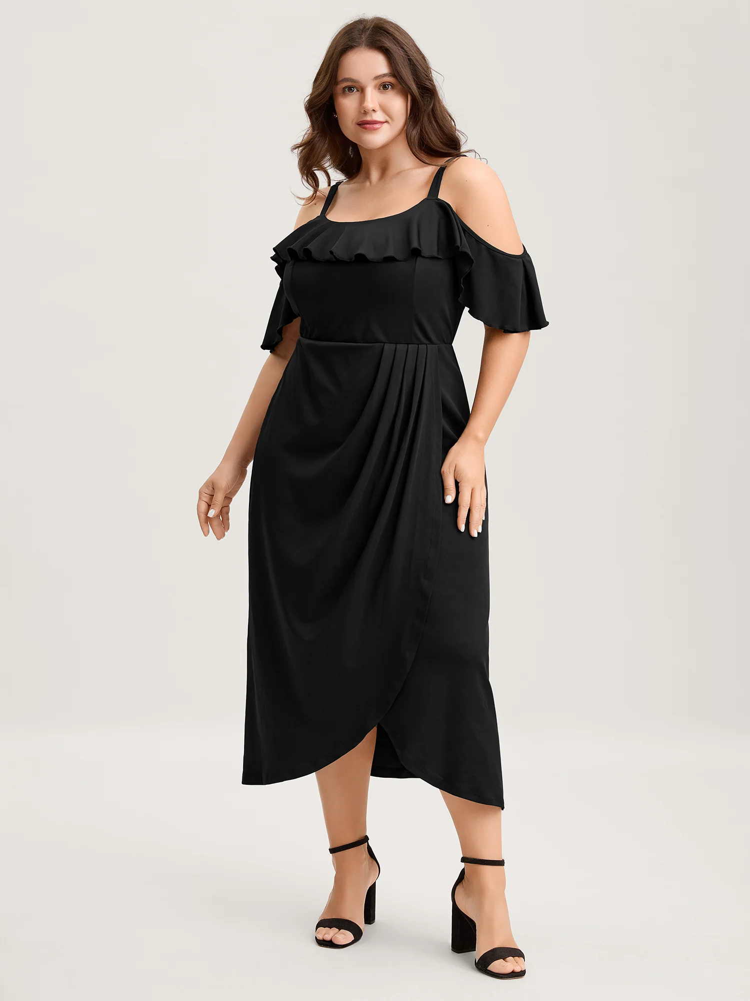 Pleated Ruffled Off-Shoulder Midi Dress - Image 3