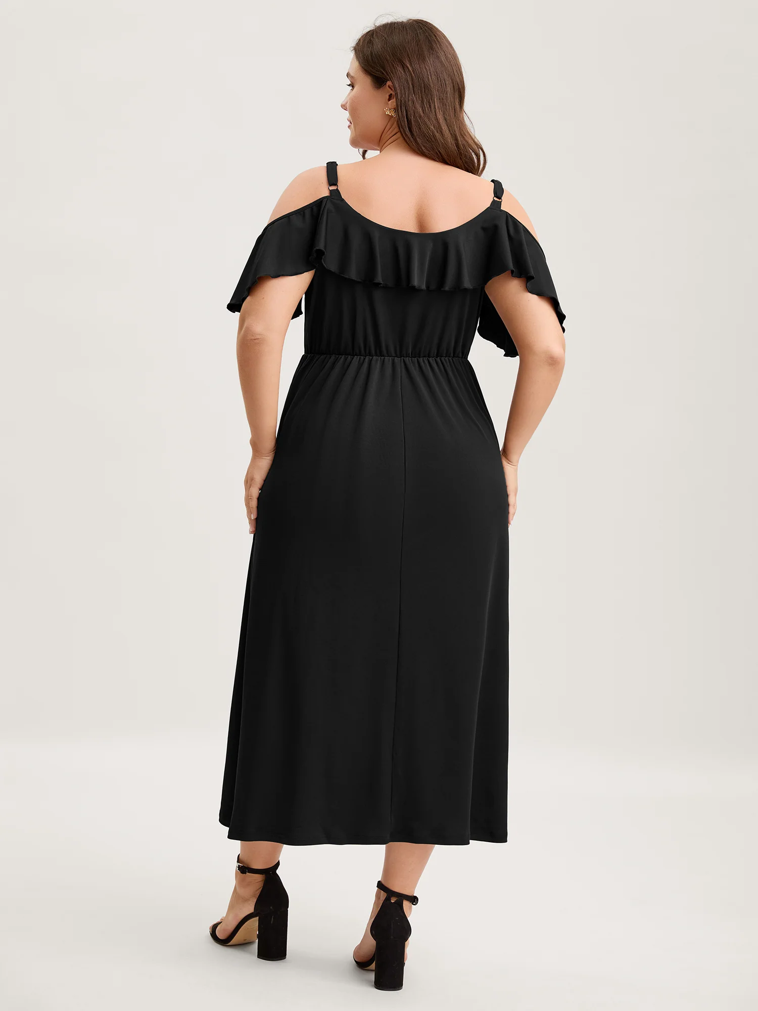 Pleated Ruffled Off-Shoulder Midi Dress - Image 4