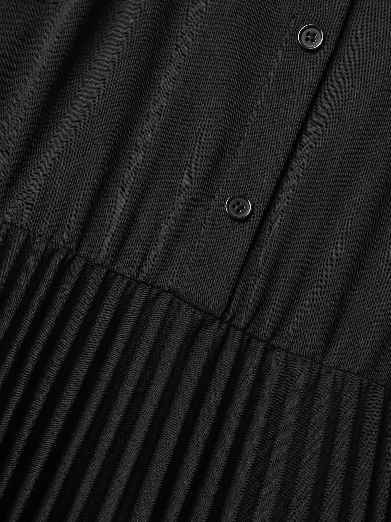 Pleated Shirt Collar Solid Midi Dress - Image 6