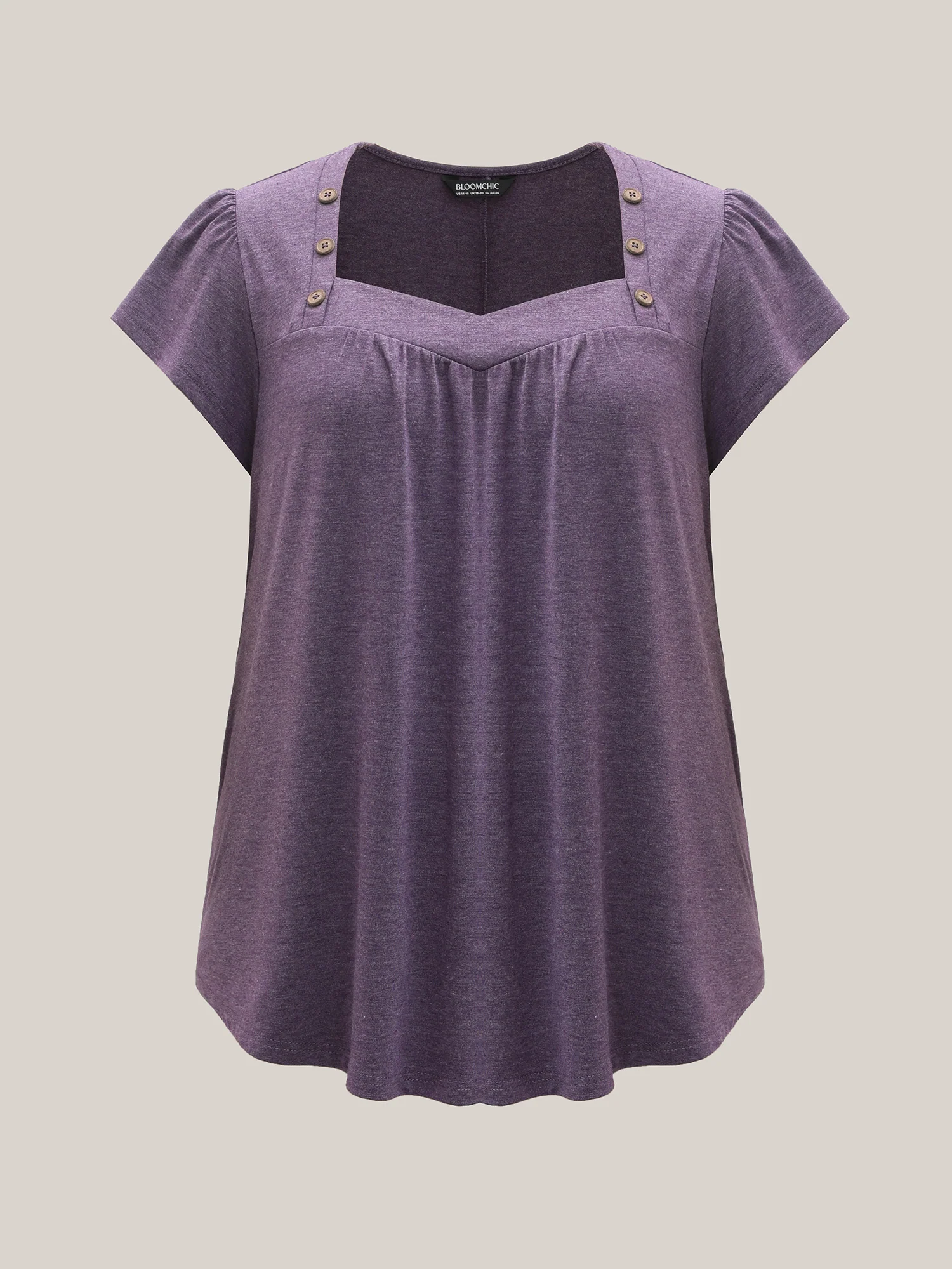 Pleated Shoulder Button Plain Relaxed T-Shirt - Image 7