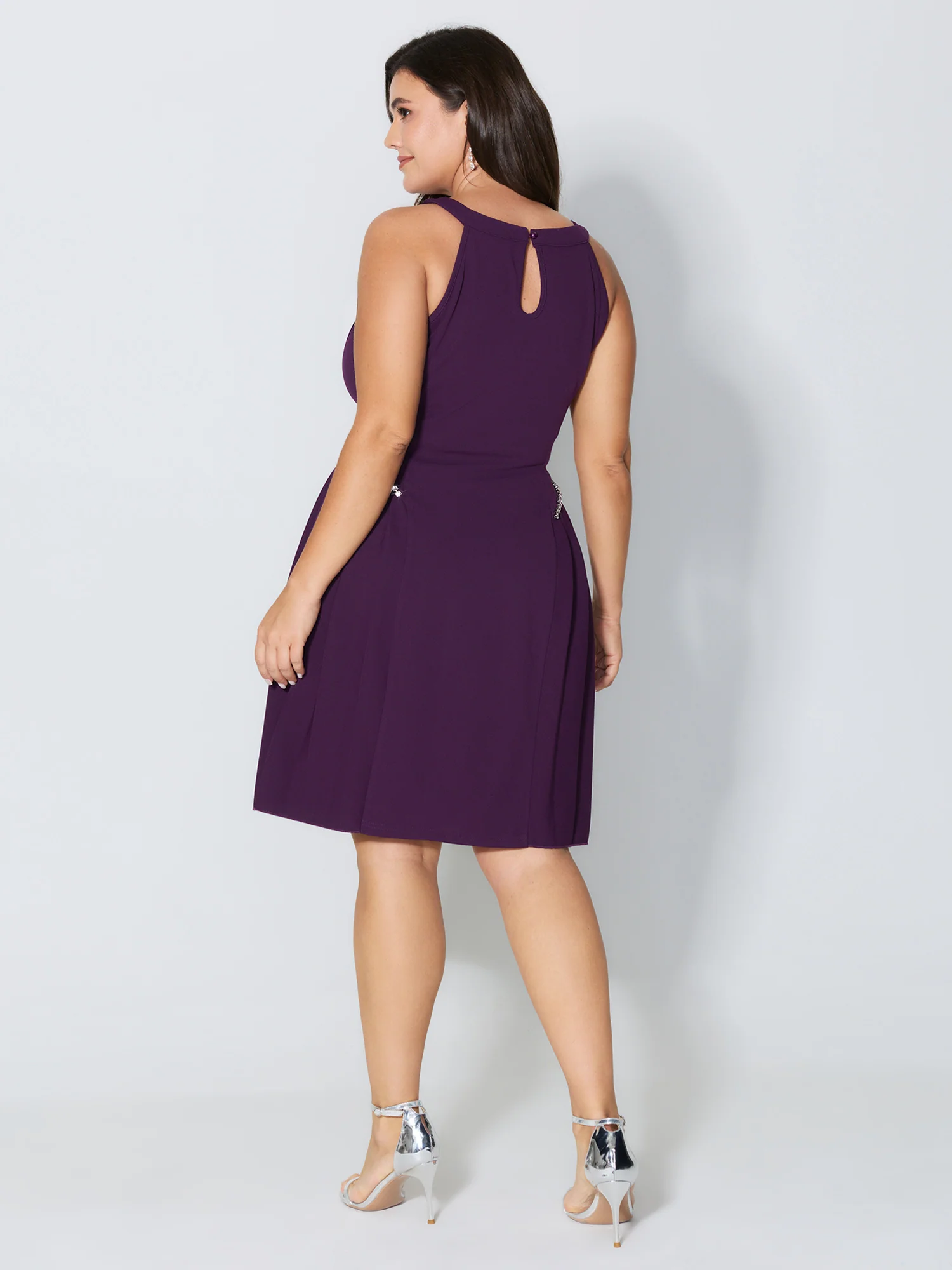 Pleated Side Halter Neck Diamond Mini Dress - Image 5