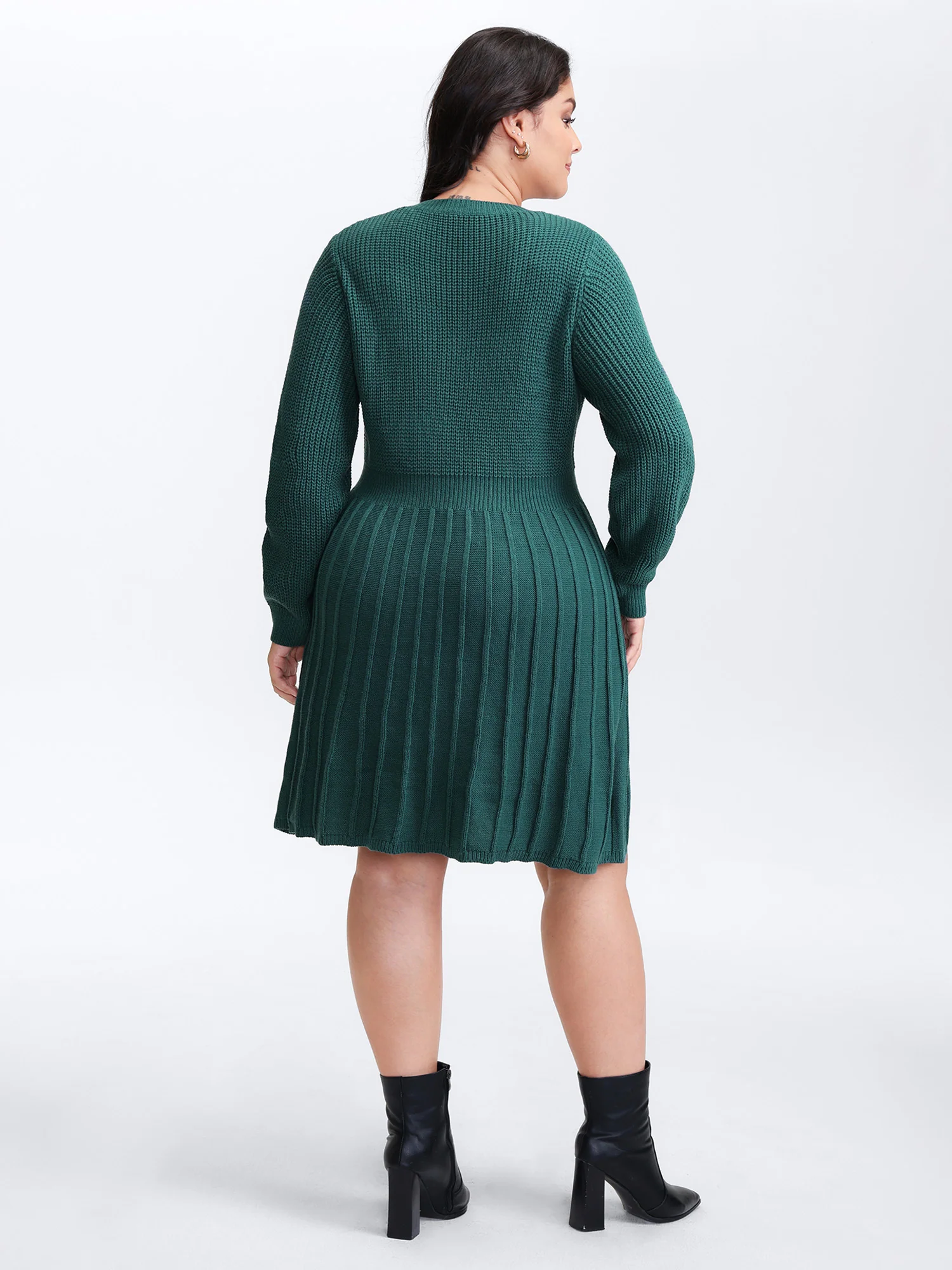 Pleated Skirt Tissue Texture Knit Knee-Length Dress - Image 4
