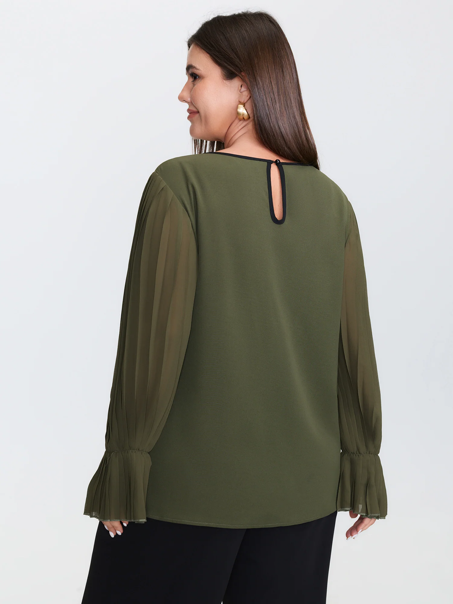 Pleated Sleeve Color Contrast Blouse - Image 4