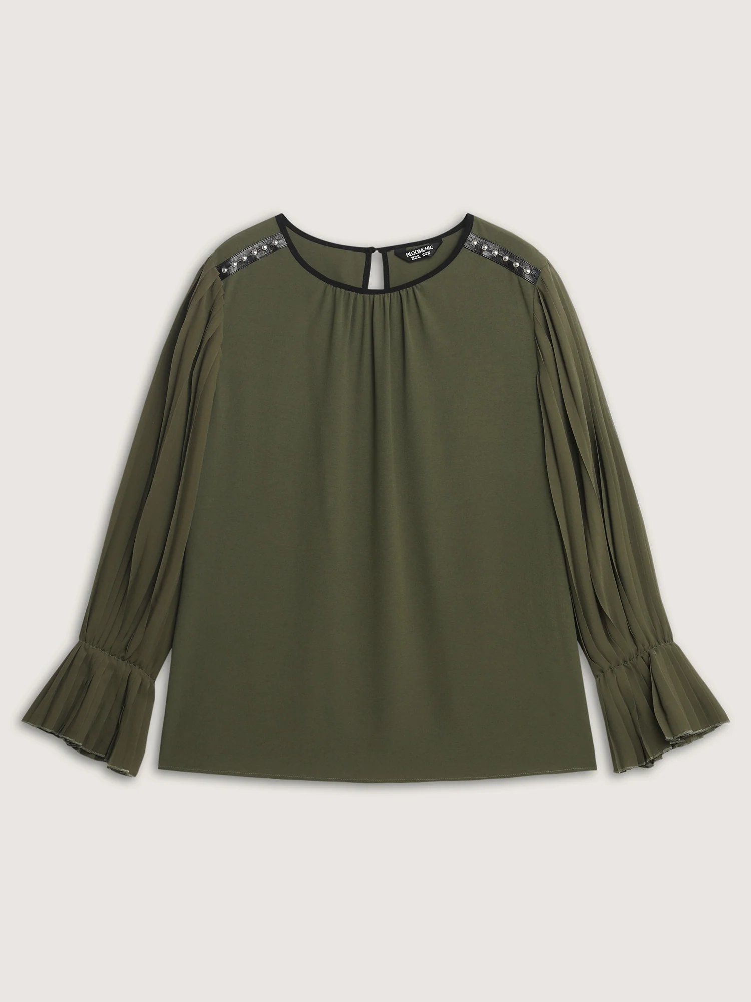 Pleated Sleeve Color Contrast Blouse - Image 7