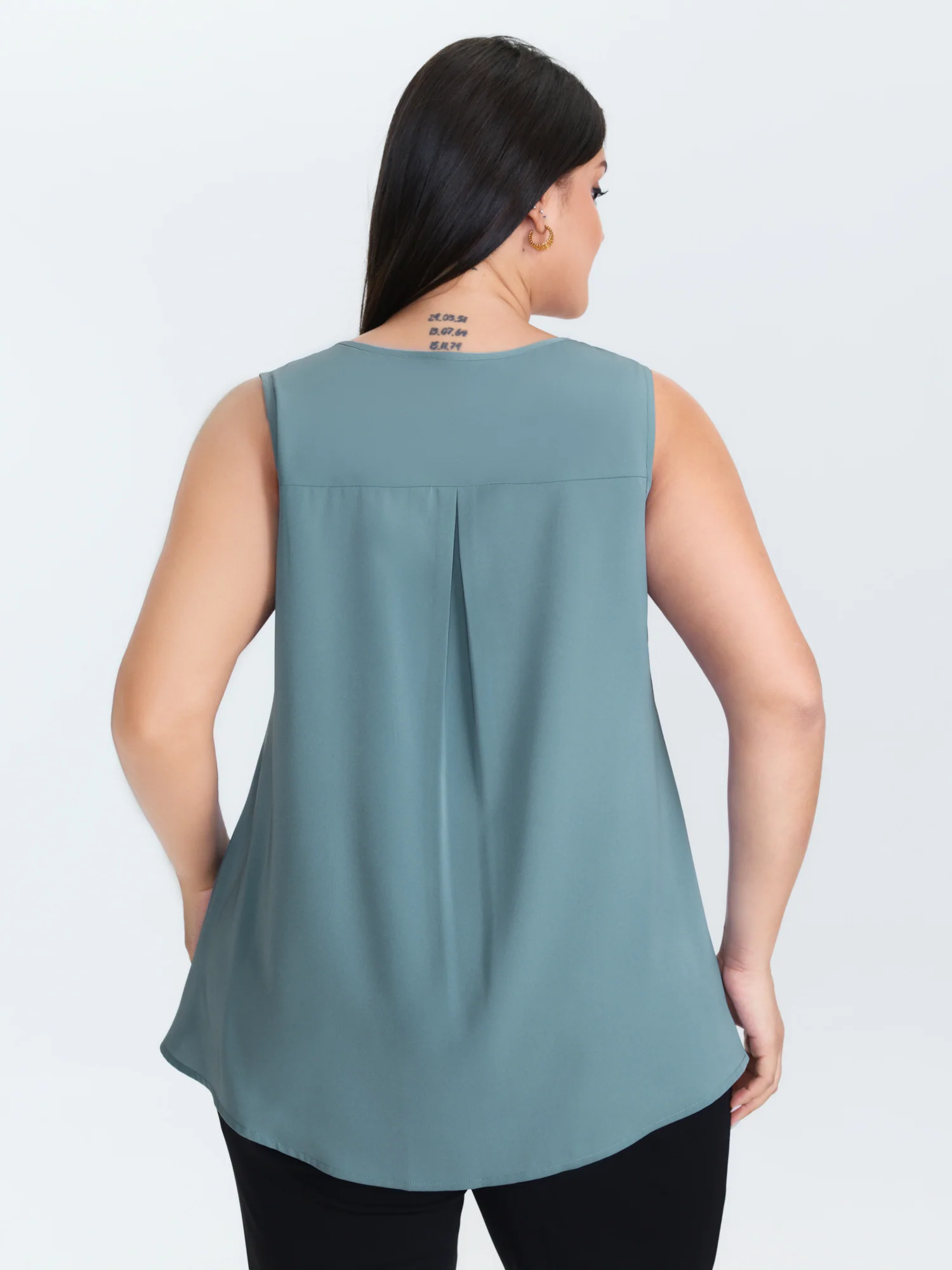 Pleated V-Neck Flowy Plain Blouse - Image 4