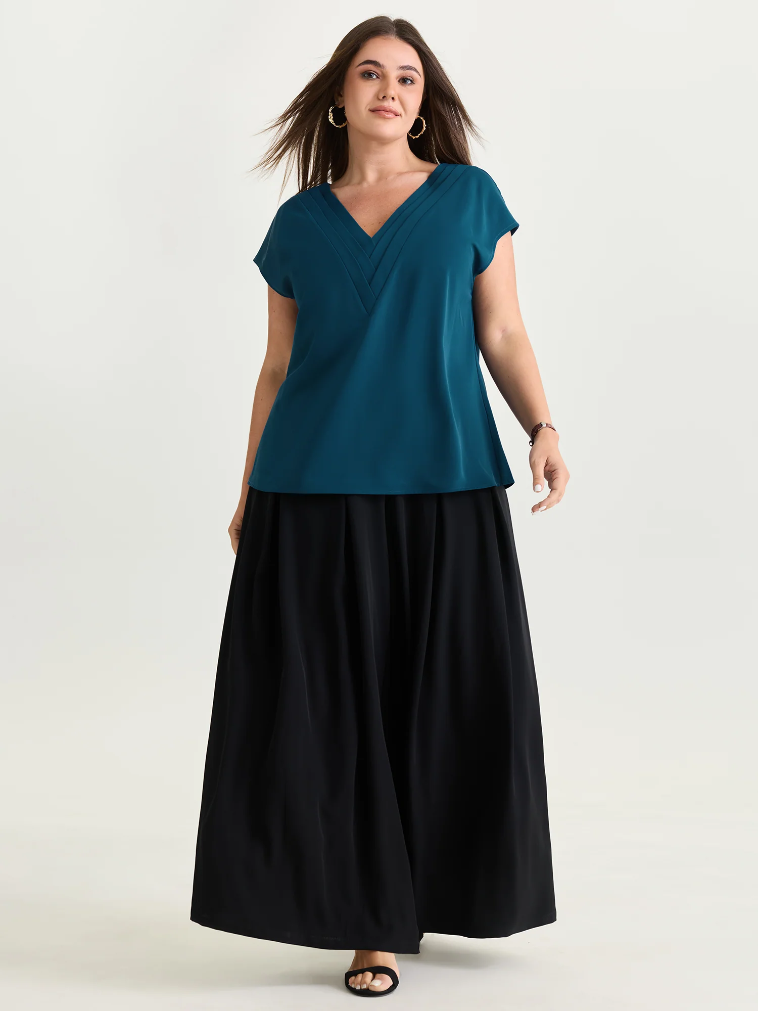 Pleated V-Neckline Dolman Sleeve Blouse - Image 3