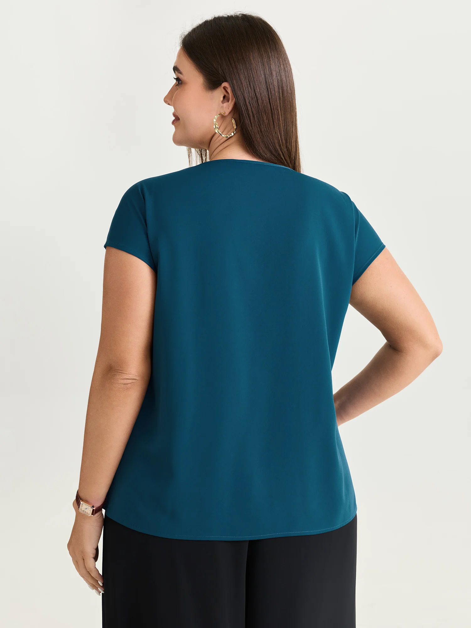 Pleated V-Neckline Dolman Sleeve Blouse - Image 4