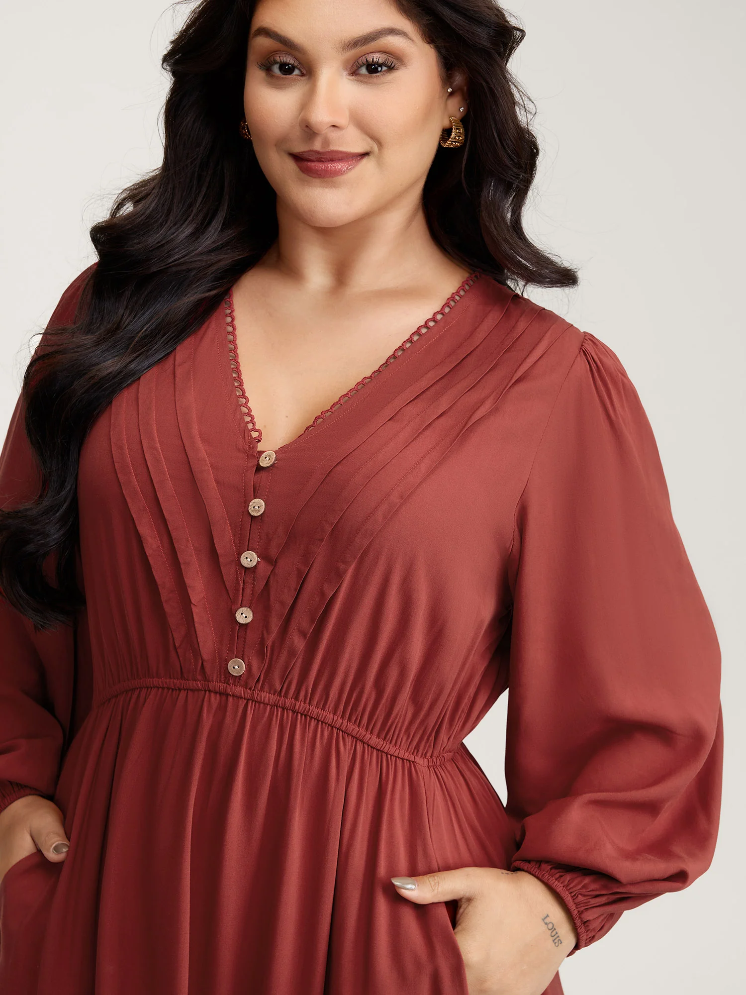 Pleated V-Neckline Tiered Maxi Dress - Image 2