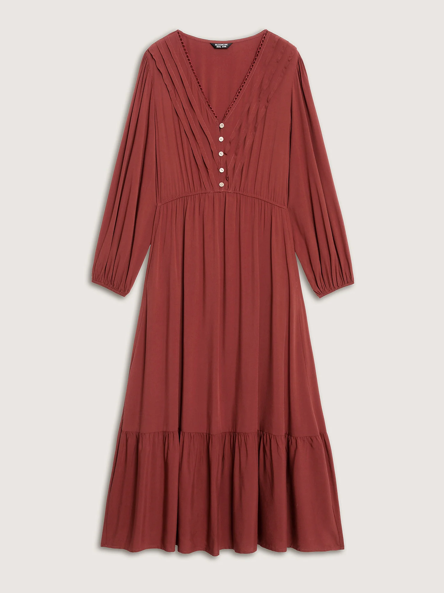 Pleated V-Neckline Tiered Maxi Dress - Image 7