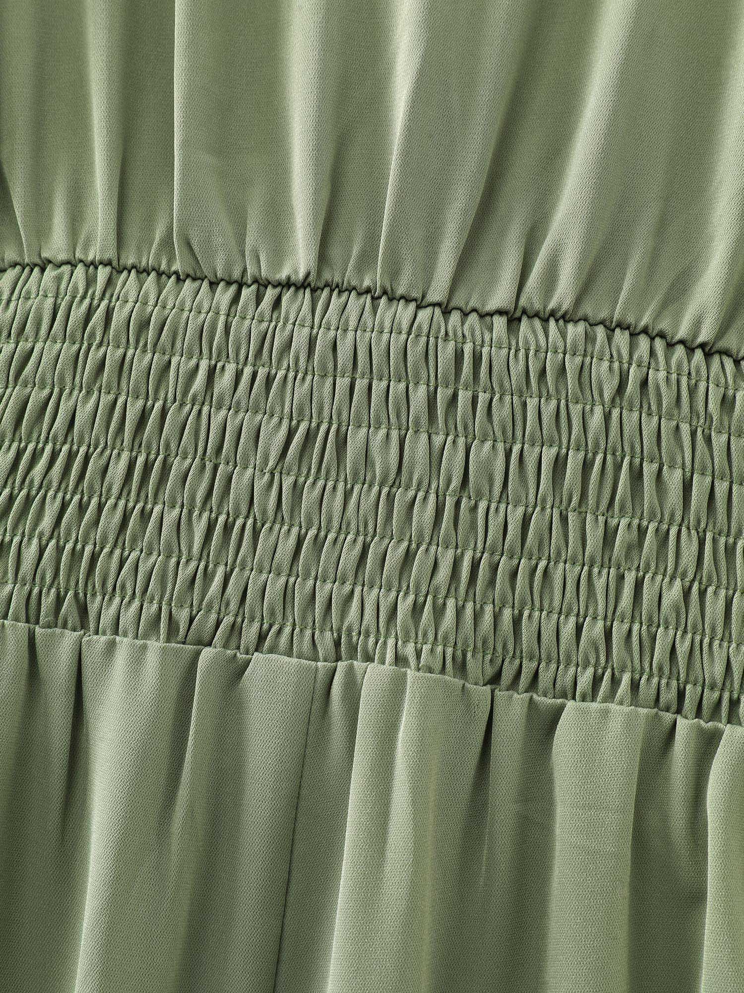Pleated Waist Deep V-Neck Midi Dress - Image 7