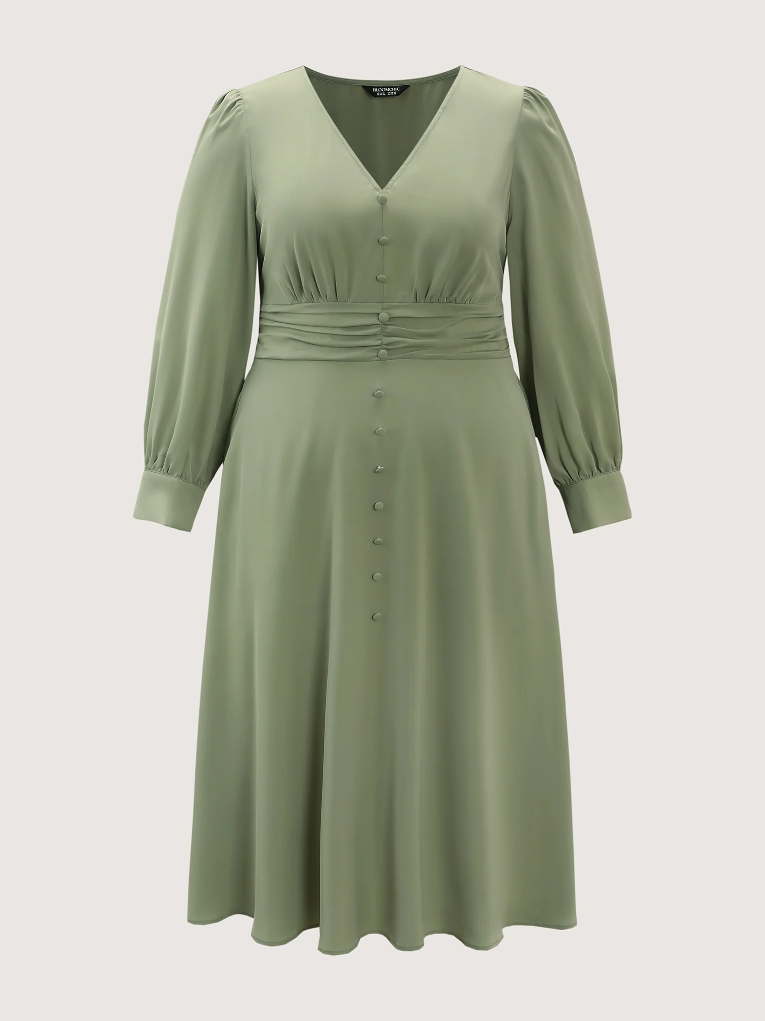 Pleated Waist Deep V-Neck Midi Dress - Image 8