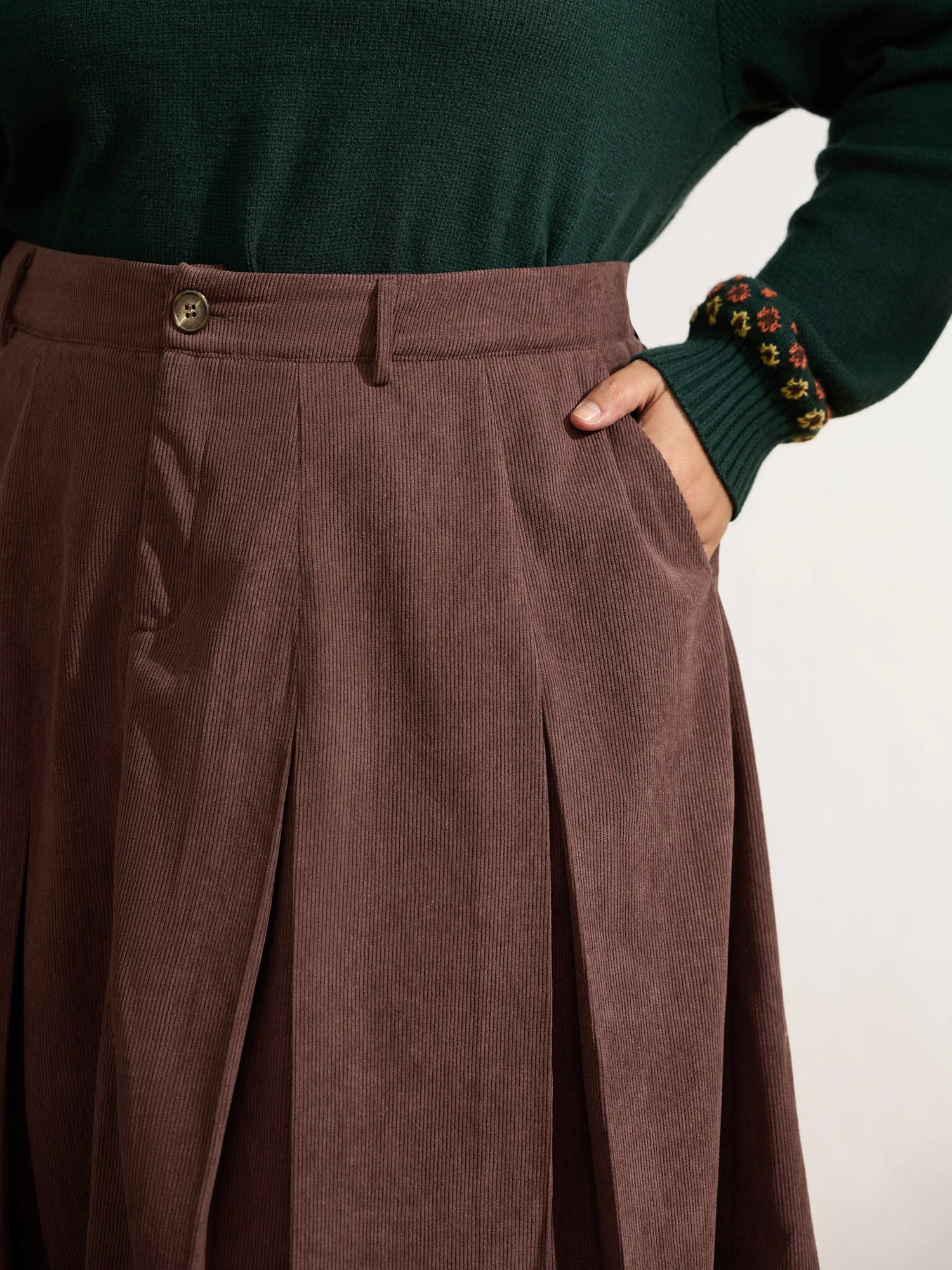 Pleated Waist-Defining Midi Skirt - Image 3